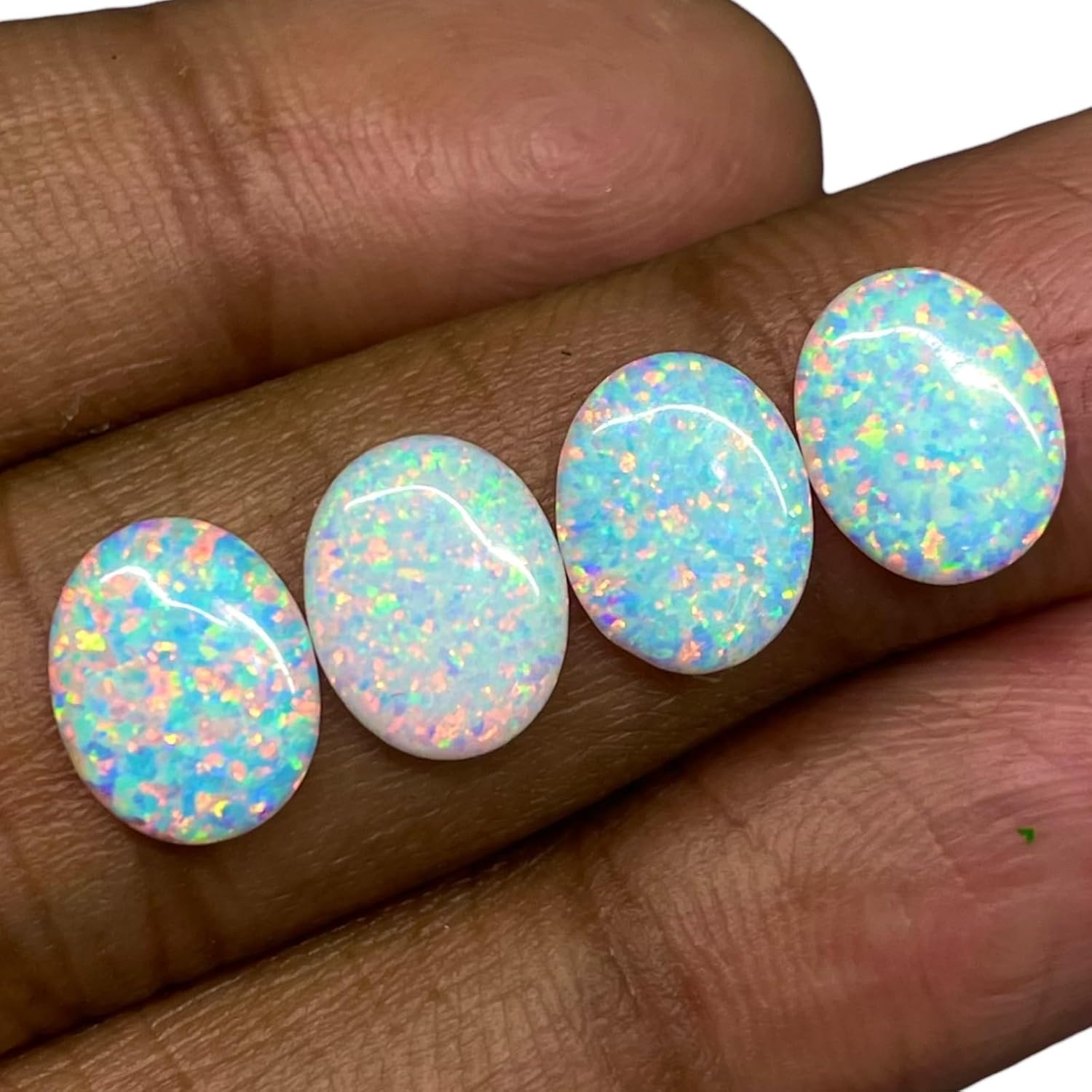 4 Pcs Australian Opal 10x8mm Oval Cabochon AAA Quality Lab Created Gemstones Lot