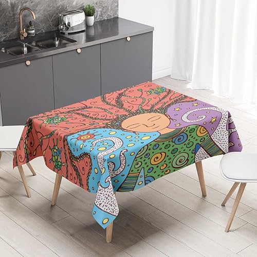 Shaman Boho Girl con suculenta cabello floral en el sol y la luna Vector Mantel Redondo para mesa de 4 sillas, mantel rectangular a prueba de polvo,