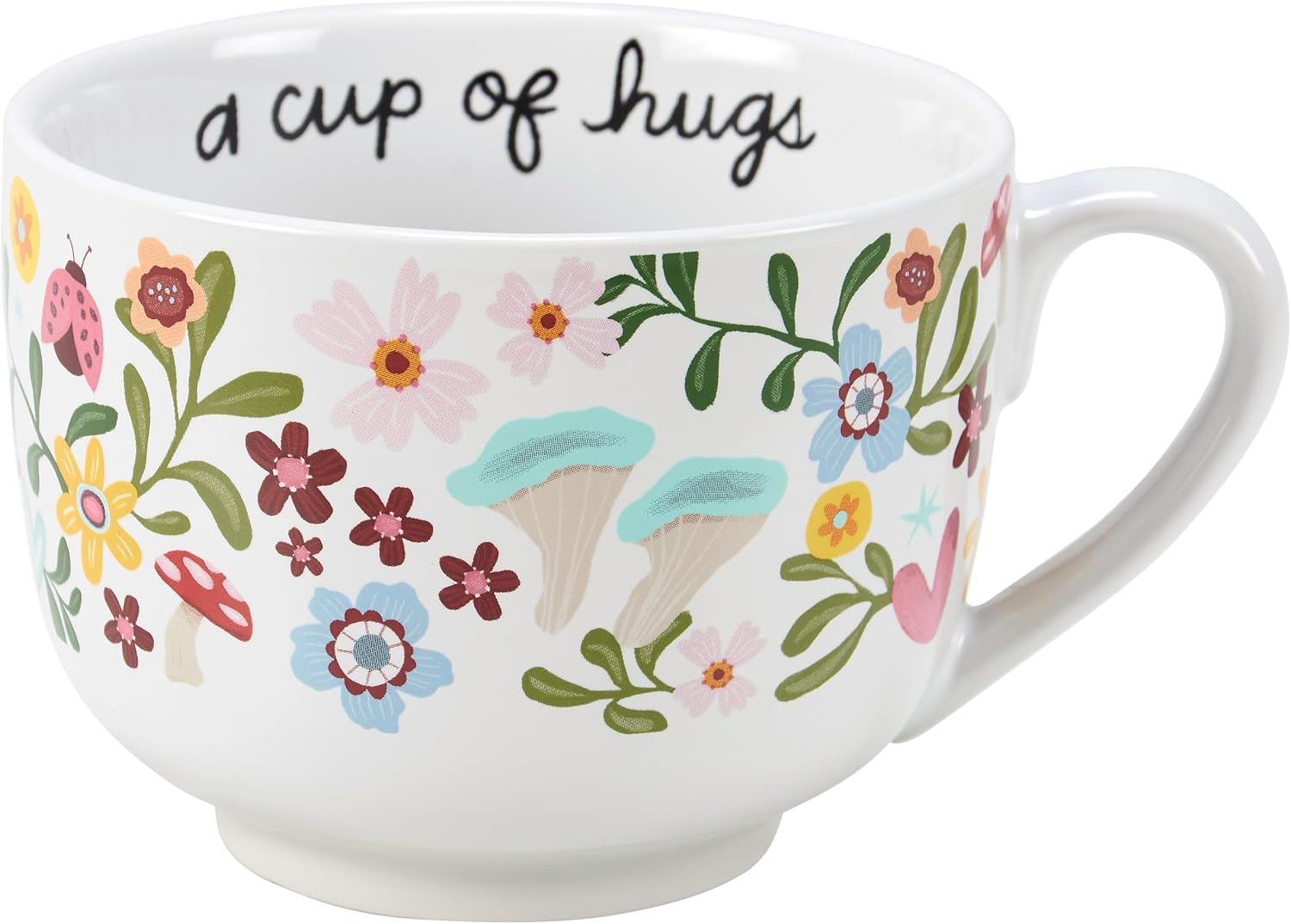 Primitives by Kathy Stoneware Latte Mug 18 oz, A Cup Of Hugs Floral Coffee Cup | Novelty Inspirational Drinkware & Kitchen Gifts