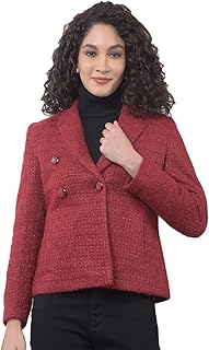 crimsoune club Women's Maroon Jacquard Notched Lapel Coat-picture-34