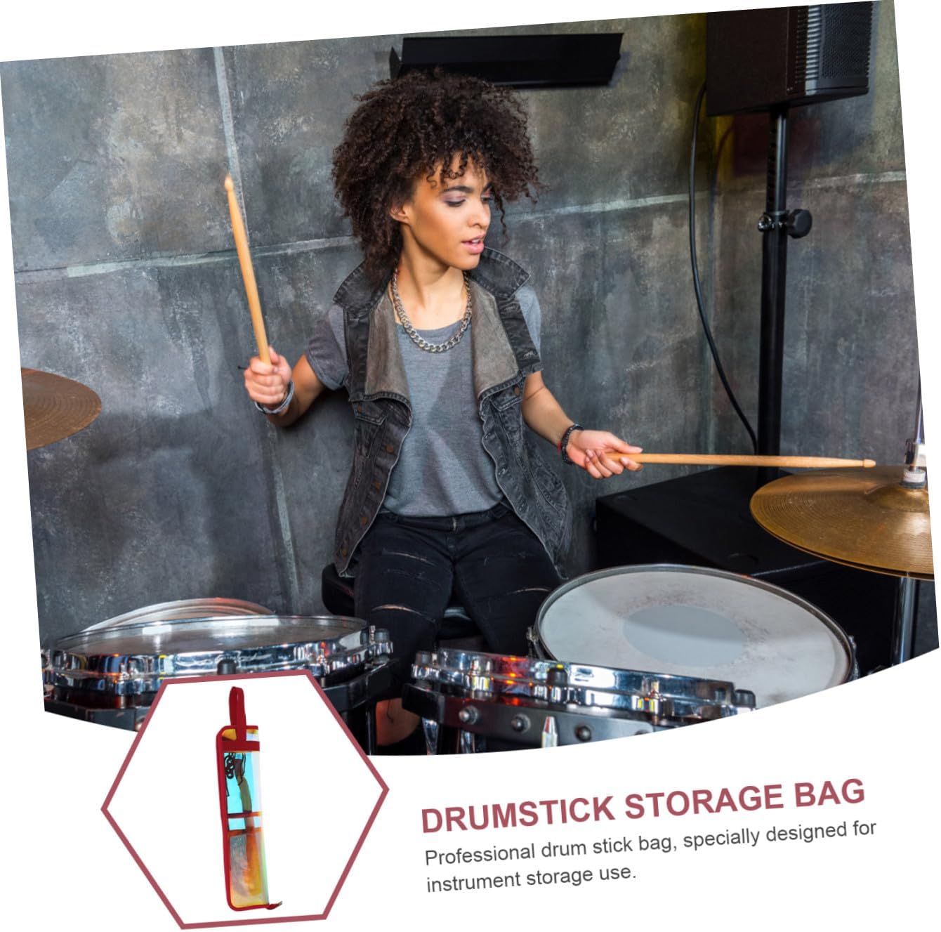 BESPORTBLE Professional Red Drumstick Bag Portable Storage Case for Percussion Instrument Supplies with Handle, Single Compact Drum Stick Carrying Pouch for Drummers