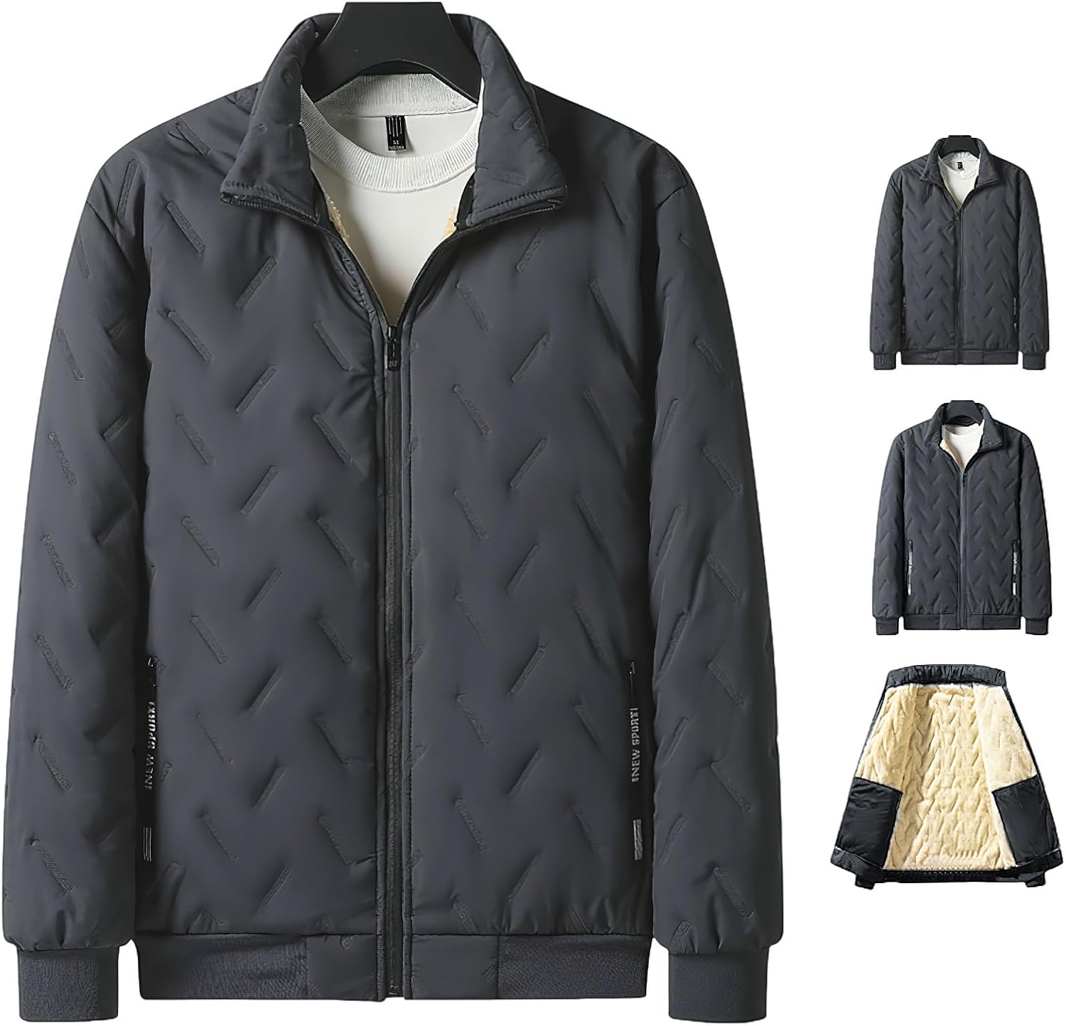 ANUFER Mens Winter Warm Quilted Fleece Lined Tracksuit Set Full Zip Fleece Jacket and Sweatpants with Zip Pockets