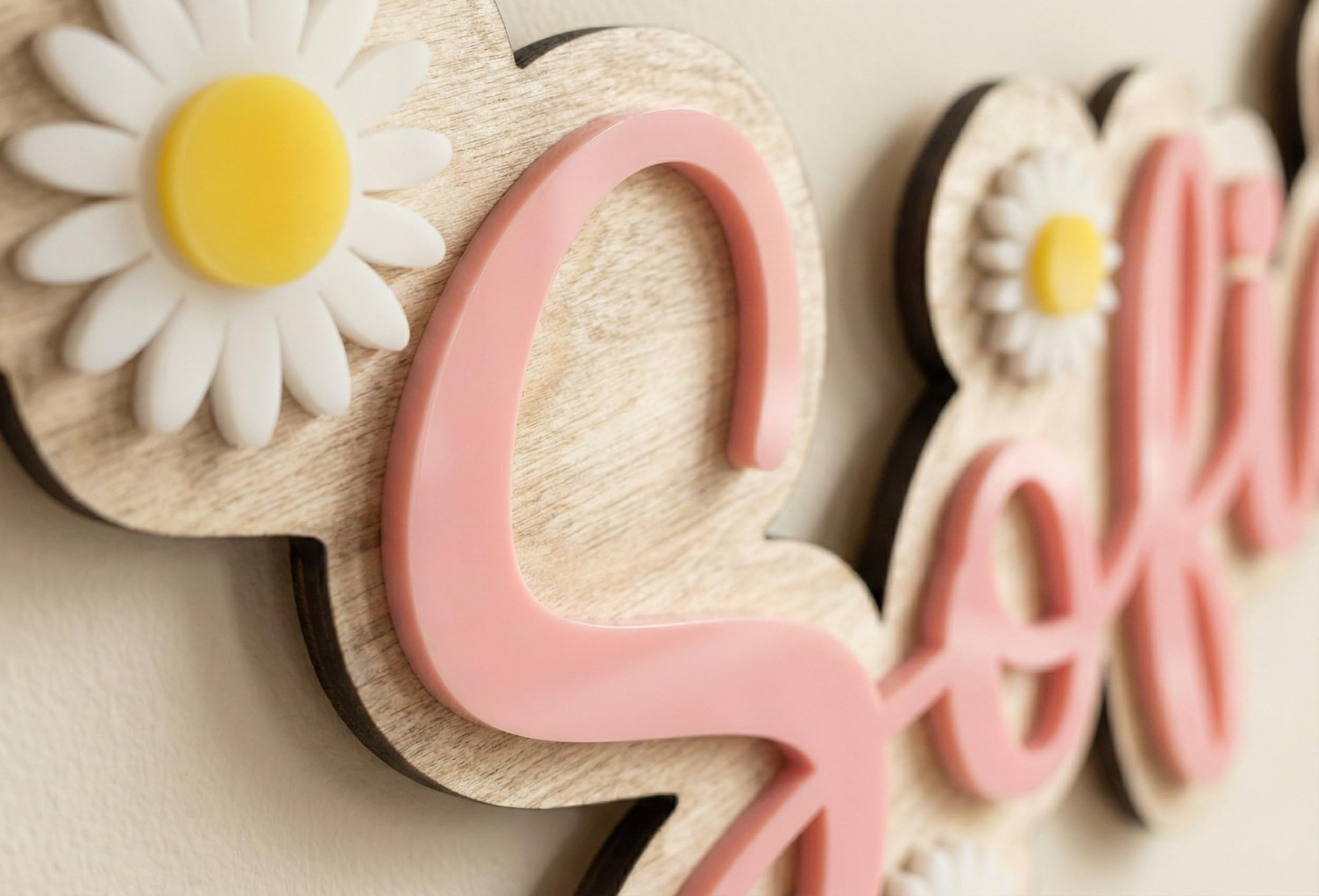 RecontraMago Cartel Nombre Personalizado con Flores – Decoración Habitación Bebé Niña – Letrero Madera Natural y Acrílico 3D – Regalo Recién Nacido Original Estilo Boho Premium (2)