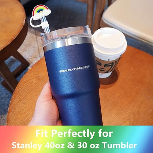 Miniatura 3 de 5 fundas de popote de Navidad compatibles con vasos Stanley de 30 y 40 onzas, reutilizables, bonitas puntas de popote de silicona, protectores para