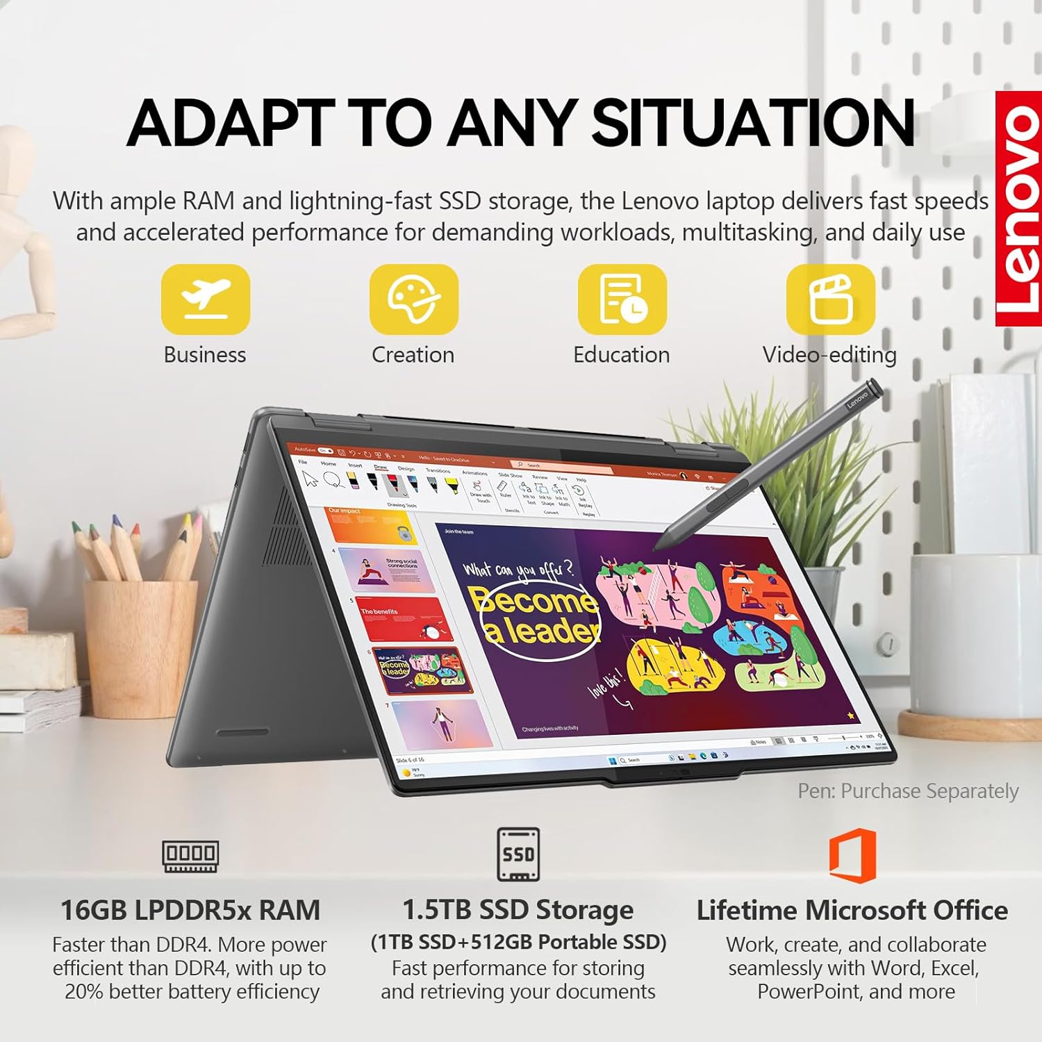 Lenovo 2025 Yoga 7i 2 in 1 Laptop Touchscreen|16" FHD+ 360 Foldable Touch Screen Convertible|Intel Core Ultra 7, 16GB DDR5 RAM 1TB SSD+512GB Portable SSD|Windows 11 Pro Lifetime Office|Backlit|FP