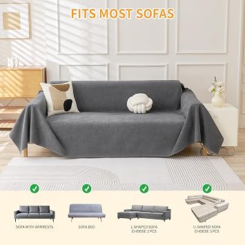 Deep Dream Cat-Scratch Resistant Couch Cover, Waterproof Sofa Cover for 3 Cushion Couch Washable, Pet Friendly Couch Protectors Anti Slip Thickened Love Seat Slipcovers for Pets, 71 x 118, Dark Grey