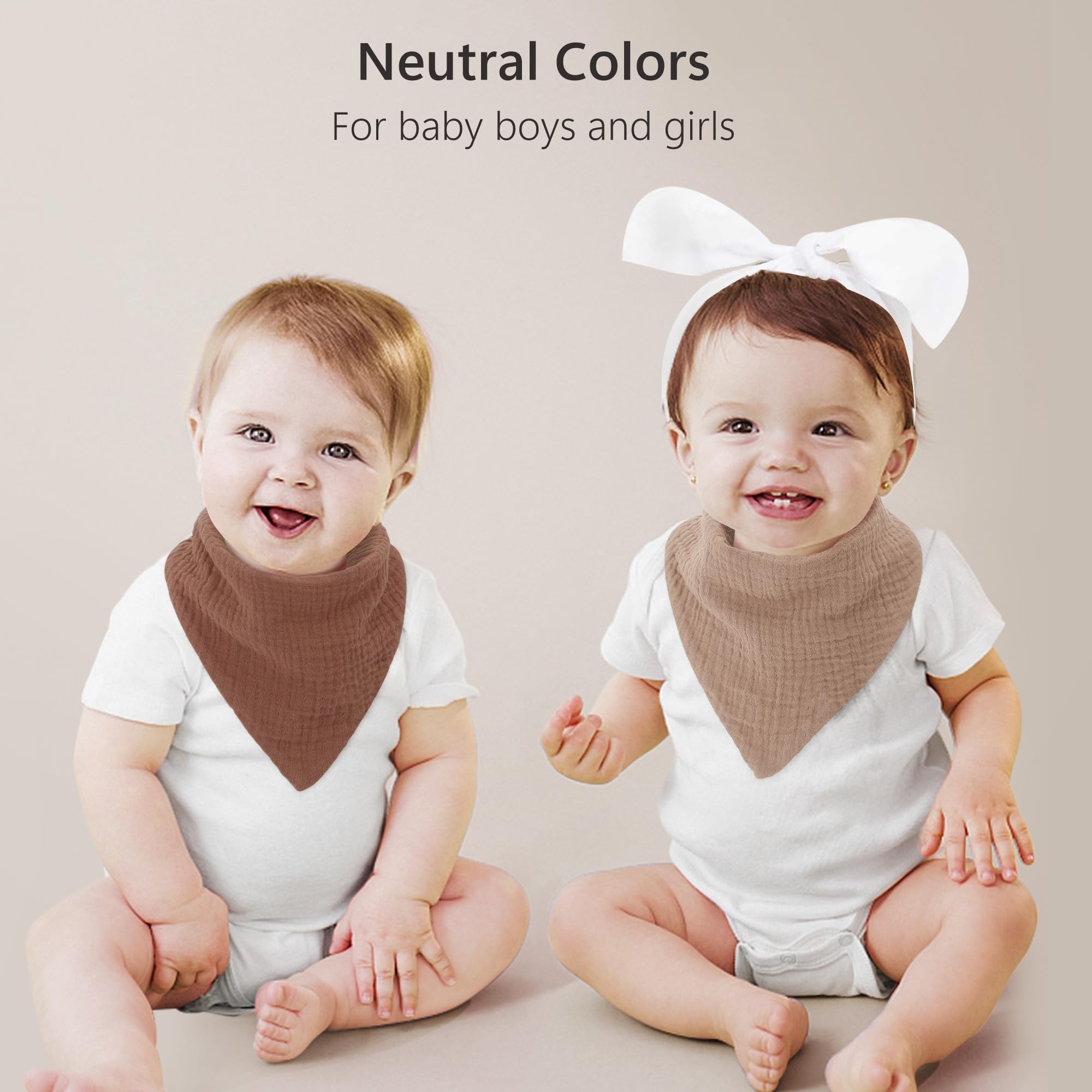 bearmoss Muslin Baby Dribble Bibs 100% Cotton Baby Bandana Drool Bibs for Unisex Baby Girls Boys Drooling and Teething (Coconut Mocha) - Image 3