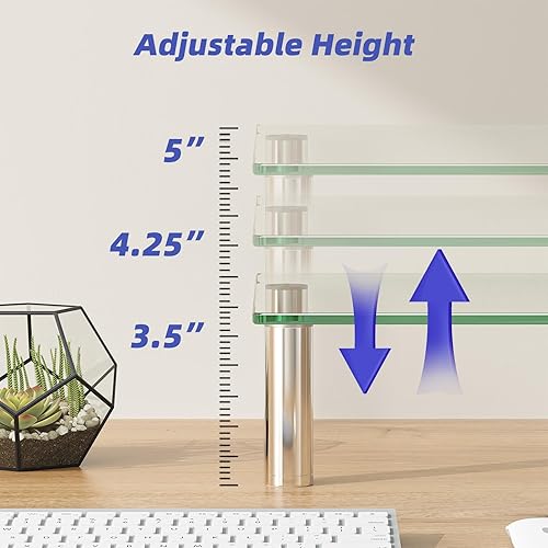 Miniatura 3 de Simple Trending Paquete de 2 elevadores para monitor de computadora con altura ajustable, vidrio templado, soporte de escritorio multimedia para TV