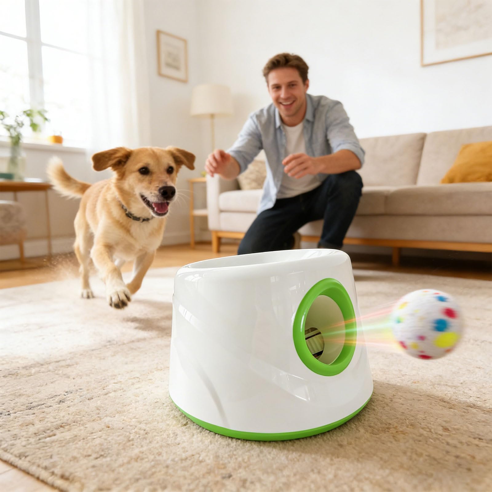 Paquete de 1 arrancador automático de esfera para perros con batería recargable y distancia modificable 6 m, 10 m, 14 m, para entrenamiento de caninos intermedios, transportable