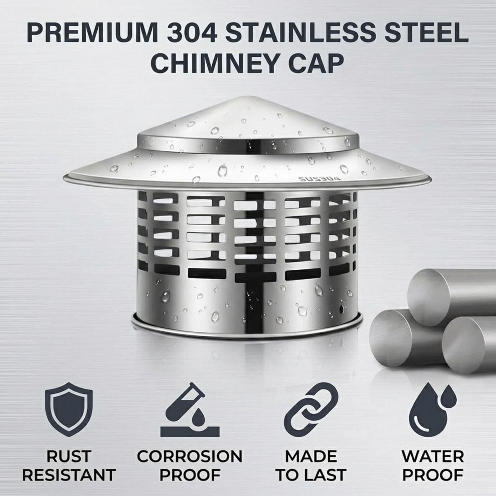 75-400mm Comignolo Antivento Antipioggia per Camino Terminale Canna Fumaria Copertura per In Acciaio Inossidabile, Cappello Scarico For Esterni, Tappo di Sfiato Antipioggia(400mm/15.7in)