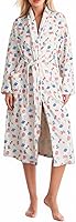 TIKITIDES Women's Floral Fruit Print Flannel Bathrobe - Soft Lightweight Fleece Lounge Robe with Belt, Cute Valentine Gown
