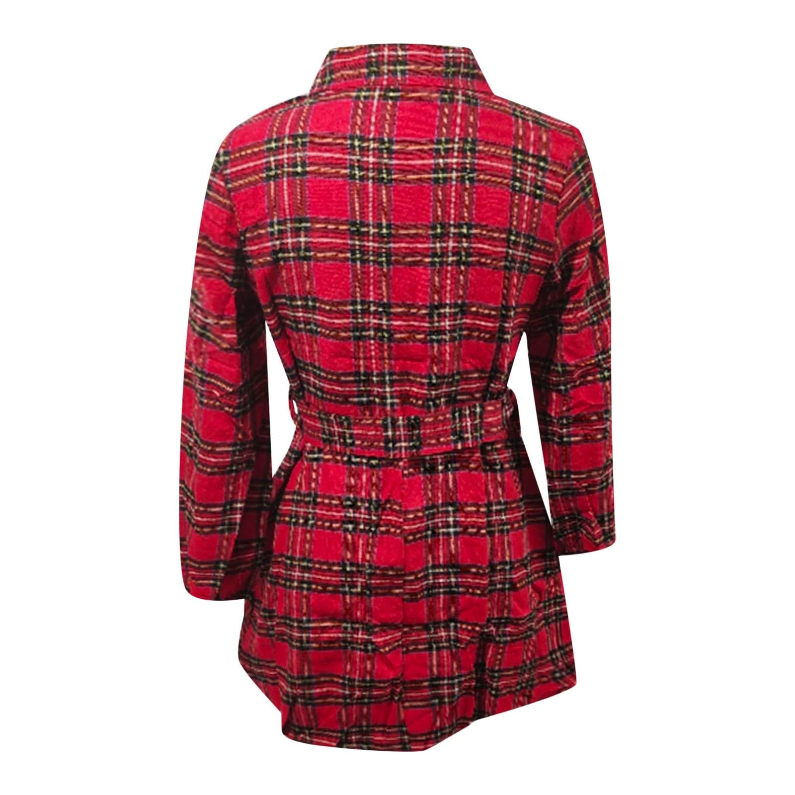2026 Chemise boutonnée décontractée à Manches Bouffantes et Motif écossais Style Tunique Confortable pour Quotidien Longue Polyvalente dotée de Poches Avant Ceinture Parfaite pour Printemps (Red, M)