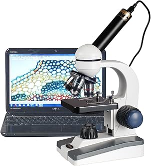 AmScope - 40X-1000X LED Coarse & Fine Focus Science Student Microscope + 5MP USB Camera