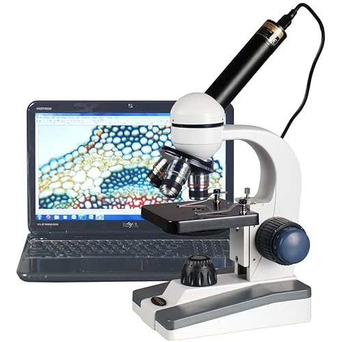Microscopio LED 40X-1000X para estudiantes de ciencia de enfoque grueso y fino + cámara USB de 2MP