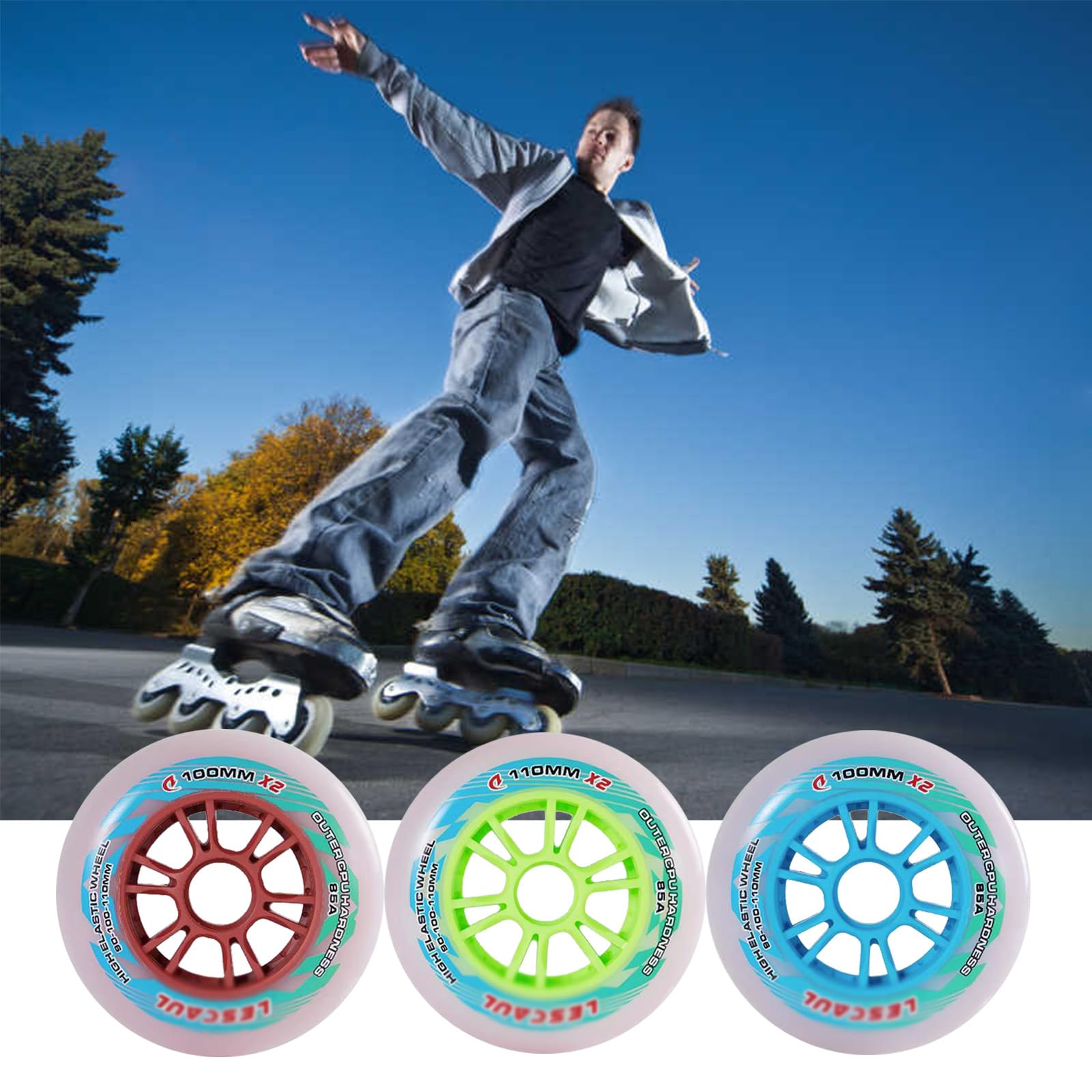 Ruedas Patines en Linea PU 65A 85A Ruedas de patines en línea 90 mm/100 mm/110 mm (paquete de 6/8), ruedas de competición de ruedas de doble dureza, para reemplazo de ruedas de patines,red,110mm*8