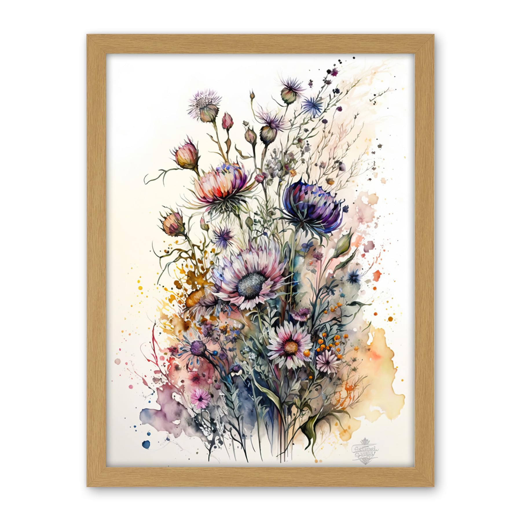 Artery8 Spring Wildflowers Watercolour Boho Illustration Artwork Framed Wall Art Print 18X24 Inch