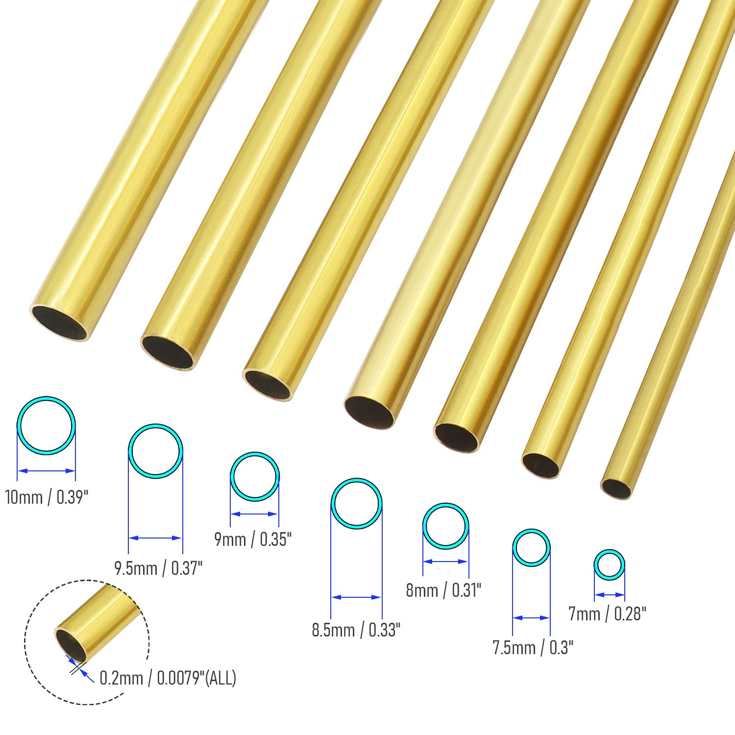 Uxcell Brass Round Tube 11mm OD 1mm Wall Thickness 200mm Length Pipe