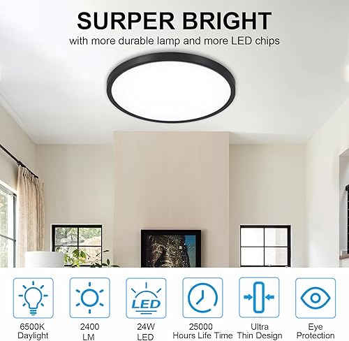 Miniatura 3 de DLLT - Lámpara de techo LED empotrada 12 pulgadas, súper delgada, regulable y 5CCT (2700-6000 K), accesorios de iluminación de techo para cocina, 24