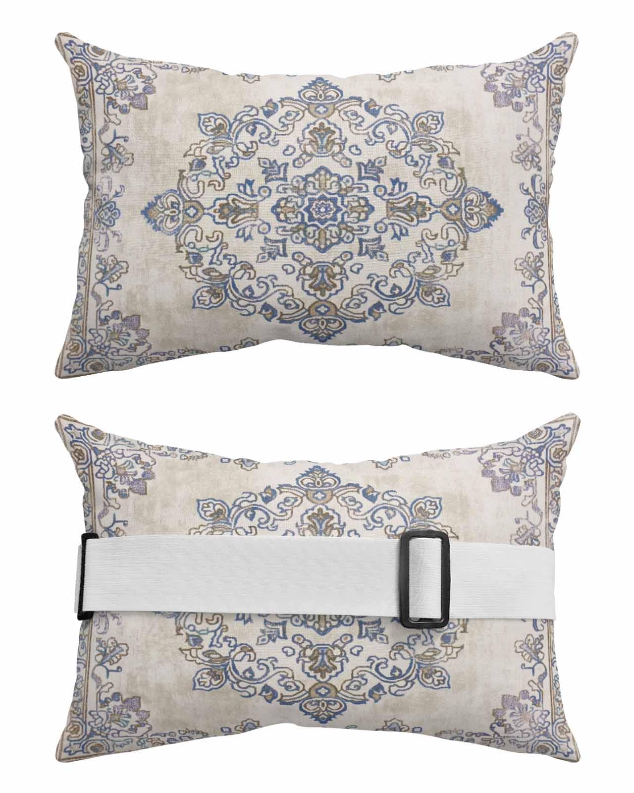 Boho Floral Beige Outdoor Beach Pool Lounge Chair Head Throw Pillow Covers 11x16 With Insert And Elastic Stripe Set of 2,Lumbar Cushion Pillow Cases,Multi Traditional Oriental Boho Tribal Ethnic