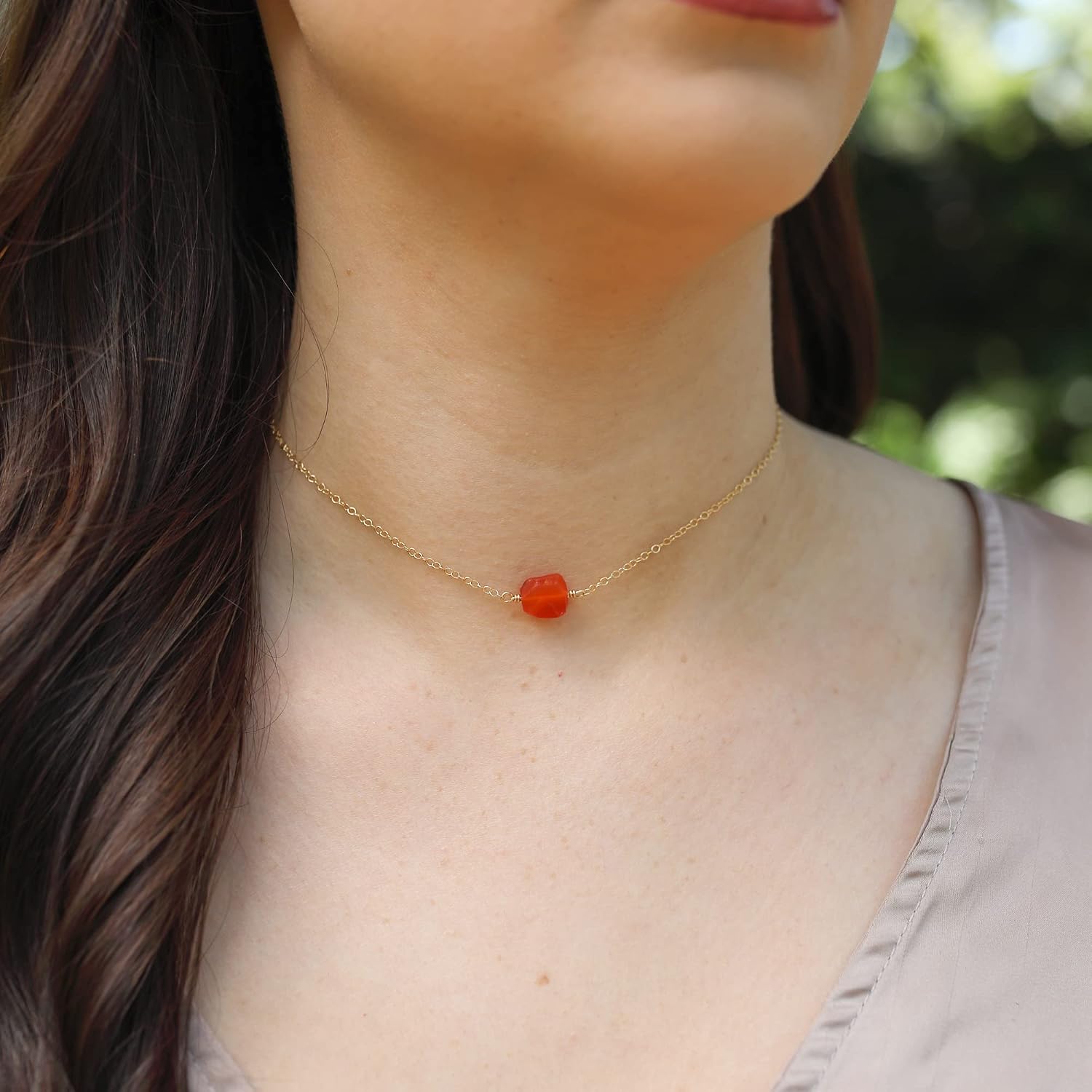 Luna Tide Carnelian Raw Nugget Choker in 14k Gold Fill