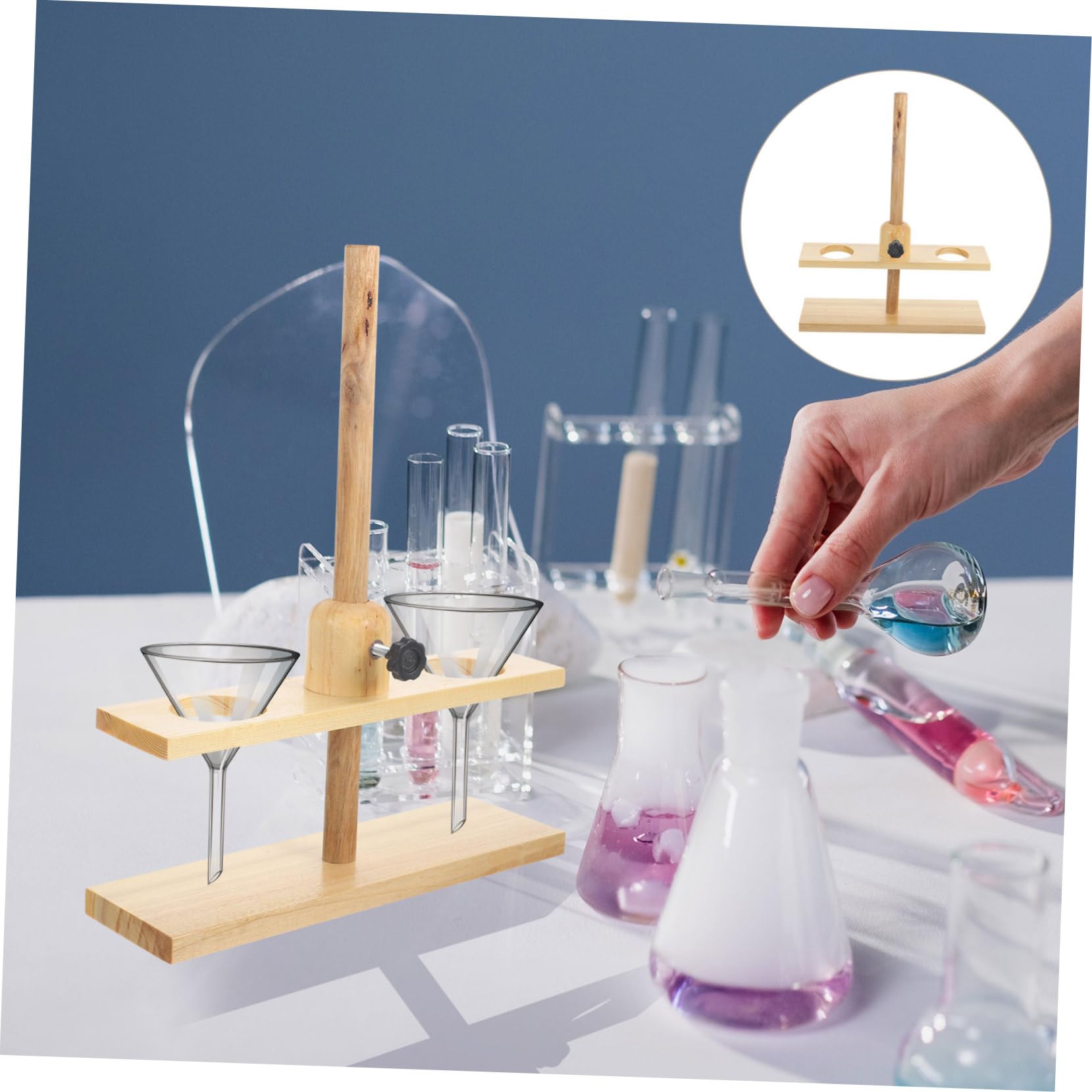 Support De Laboratoire En Bois à Double Trou Pour Entonnoirs Matériel Pédagogique Fourniture D'expérimentation Chimique Support Stable Pour Expériences Couleur Aléatoire