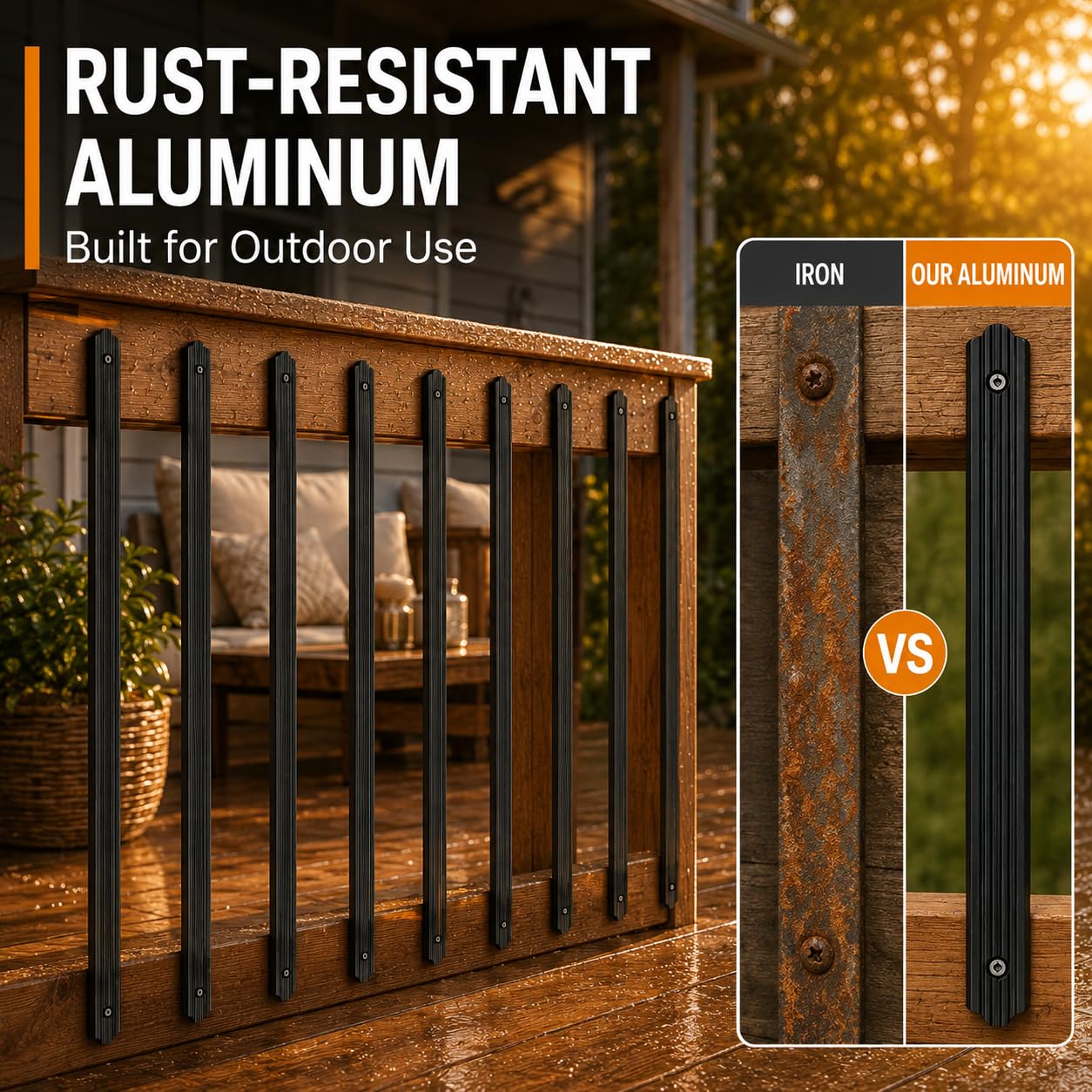 50 Pack 29.5 in Fluted Aluminum Deck Balusters Black | Rust-Resistant Powder Coating, Pre-Drilled Holes, Side-Mount Fastening, for Porch, Staircase, Balcony & Patio Railing