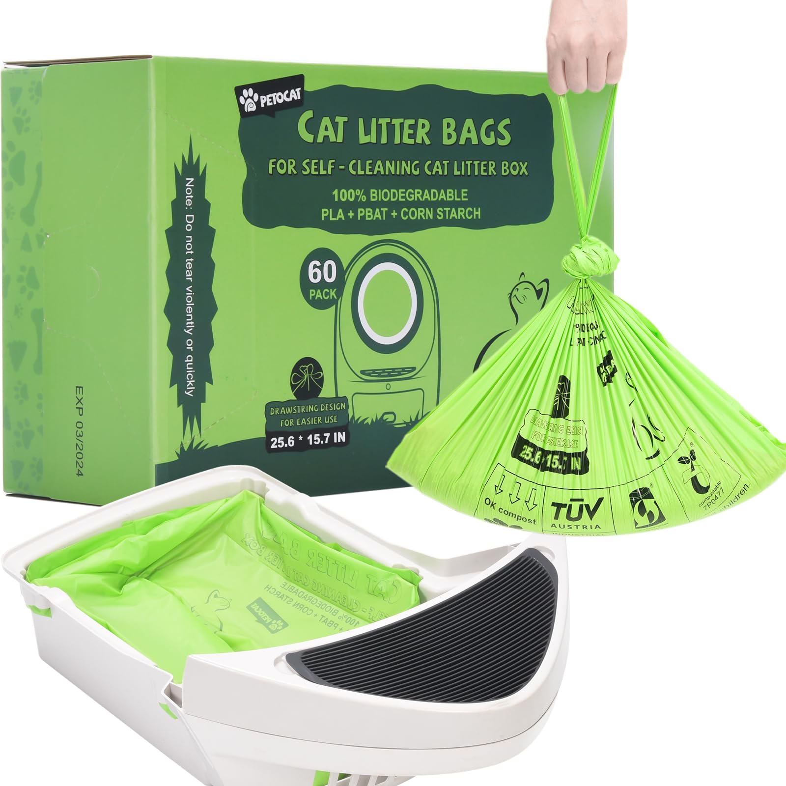 Sacchetti biodegradabili per lettiera per gatti compatibili con LR 3, 4 e la maggior parte delle lettiere autopulenti, 60 fodere automatiche per cassetti dei rifiuti, sacchetti di ricambio