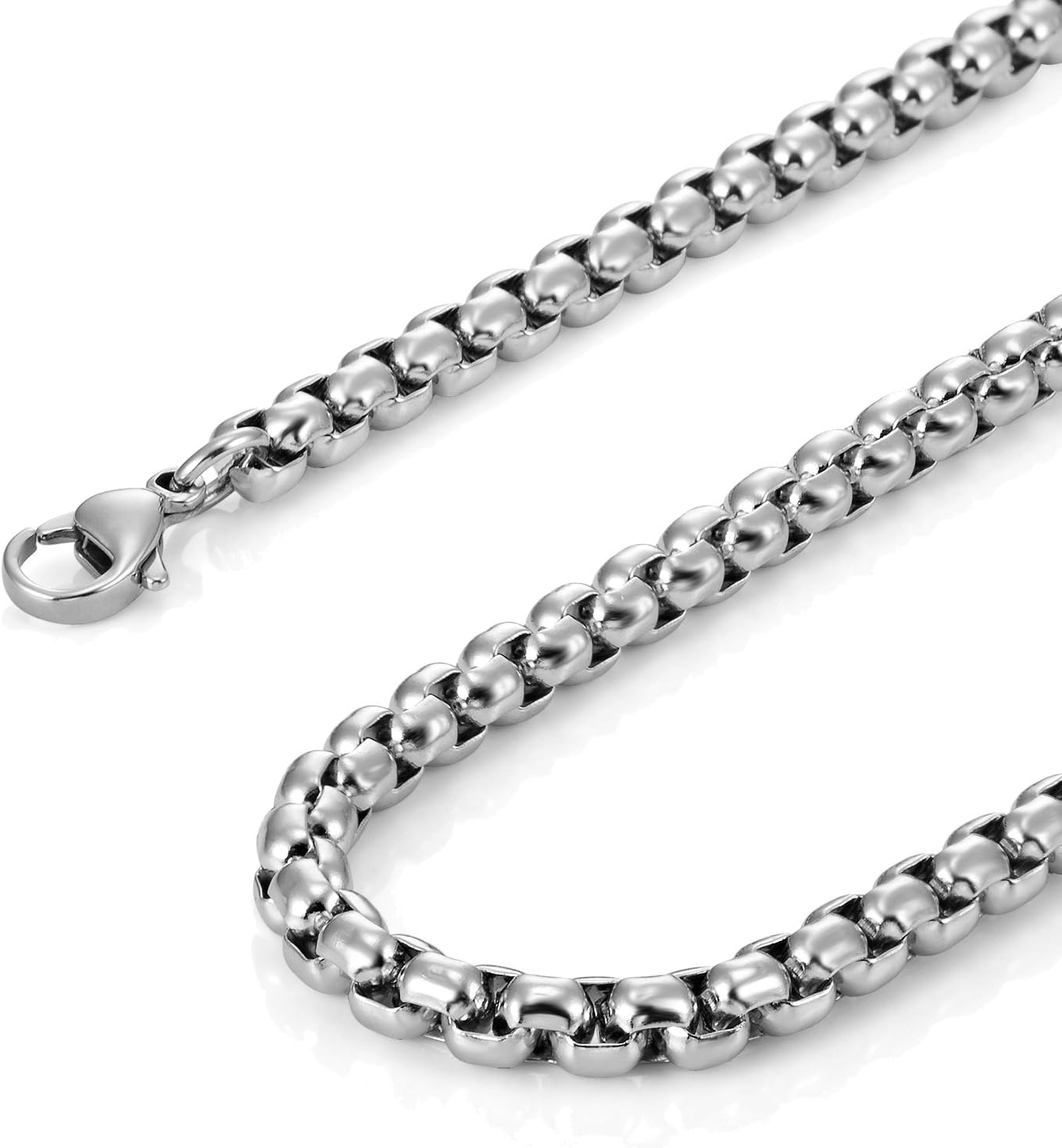 Stainless Steel Men's Necklace Box Chain Jewelry (Silver, 4.5mm, 20") - Image 2