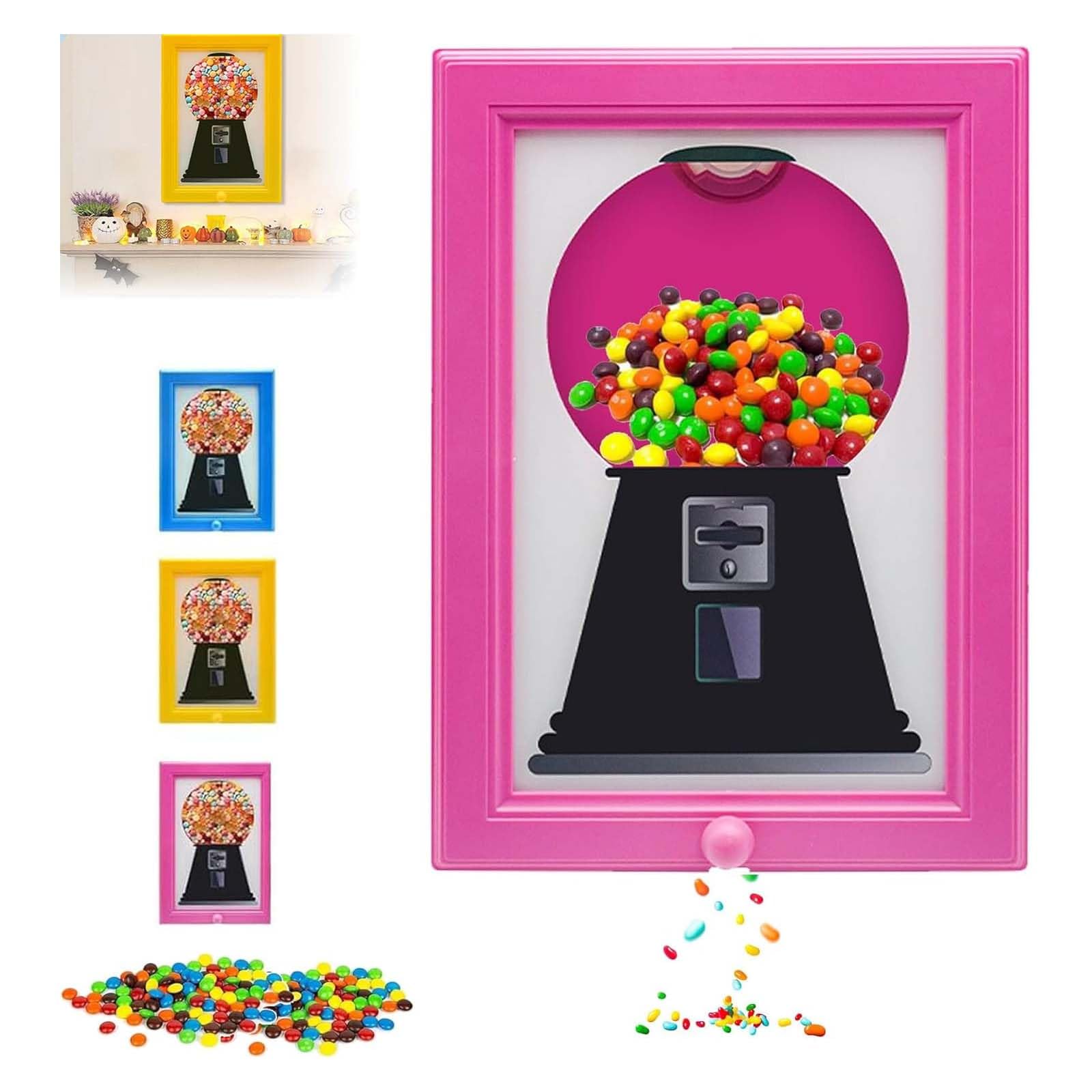 Dispenser Picture Frame, Gumball Machine in Frame for Candy, Nuts, Dog & Cat Treats, Interactive Fast Distribution, Perfect for Birthday, Office & Classroom Decor (Pink)