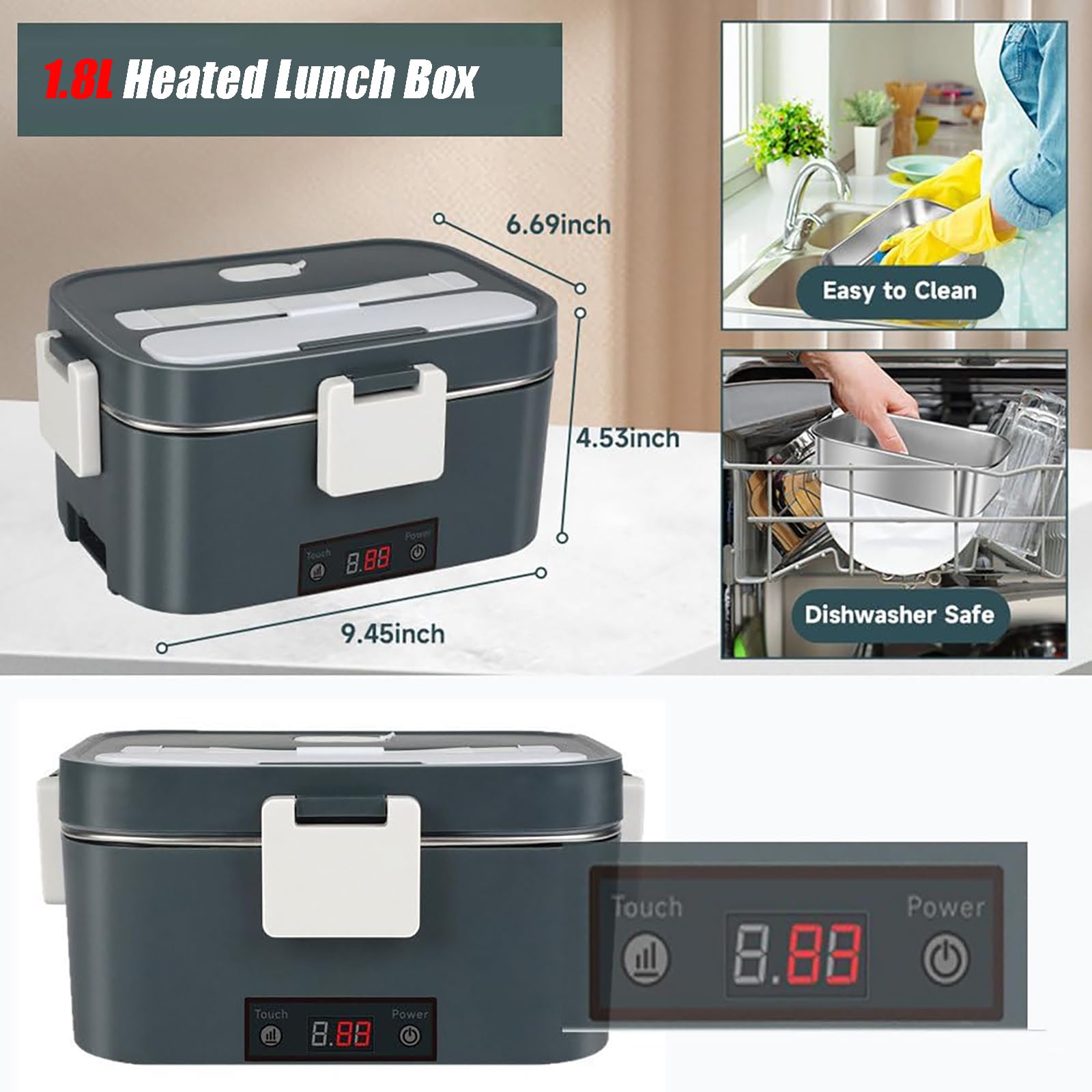 Elektryczny pojemnik na lunch 1,5 l, przenośny podgrzewacz do żywności z izolowaną torbą i zastawą stołową, łatwy do czyszczenia, idealny do pracy i szkoły