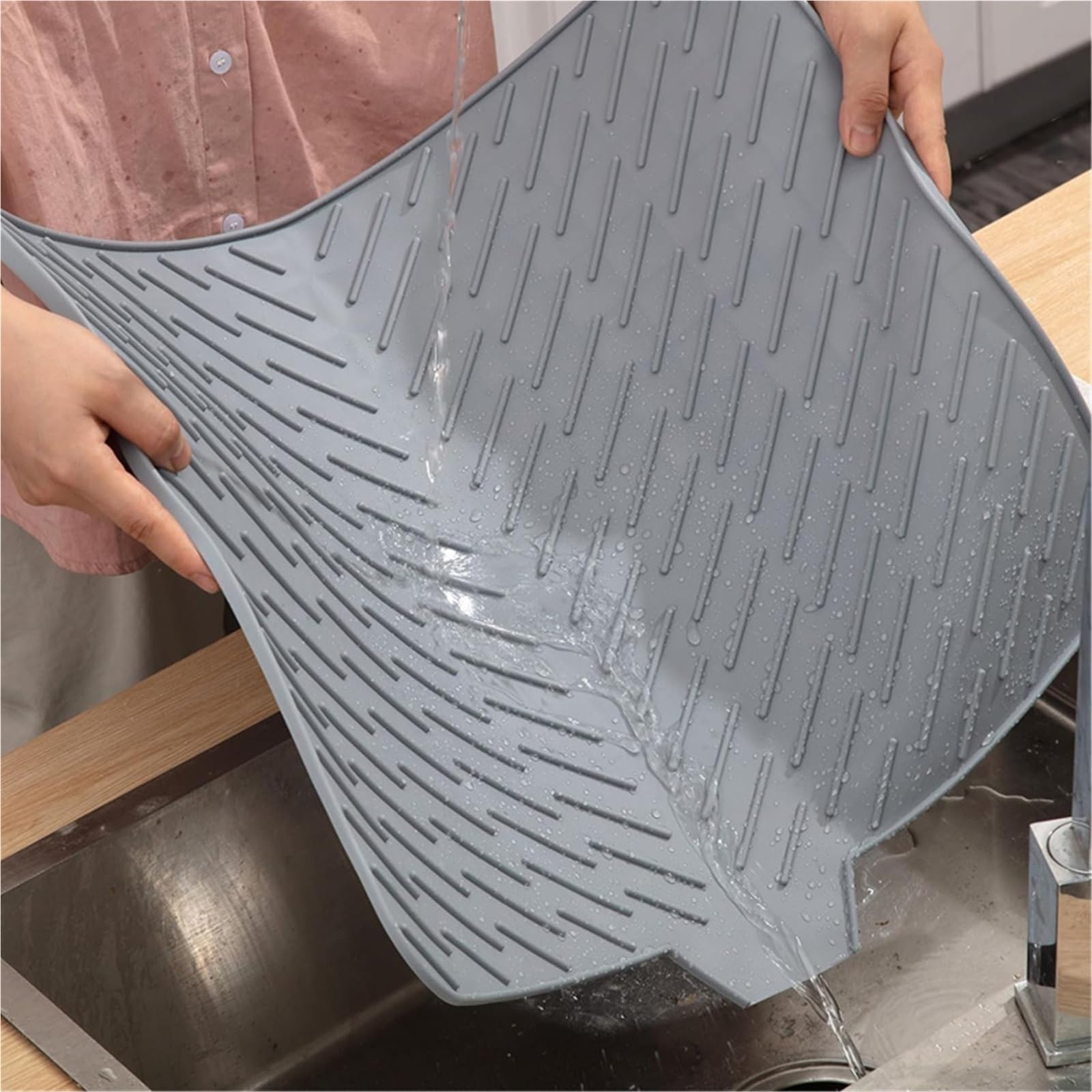 Abtropfmatte 1pc Silikon Abtropfmatte Teller Abtrocknen Pad Klapp Große Drain Abtropffläche Matte Küche Zubehör(Gray)