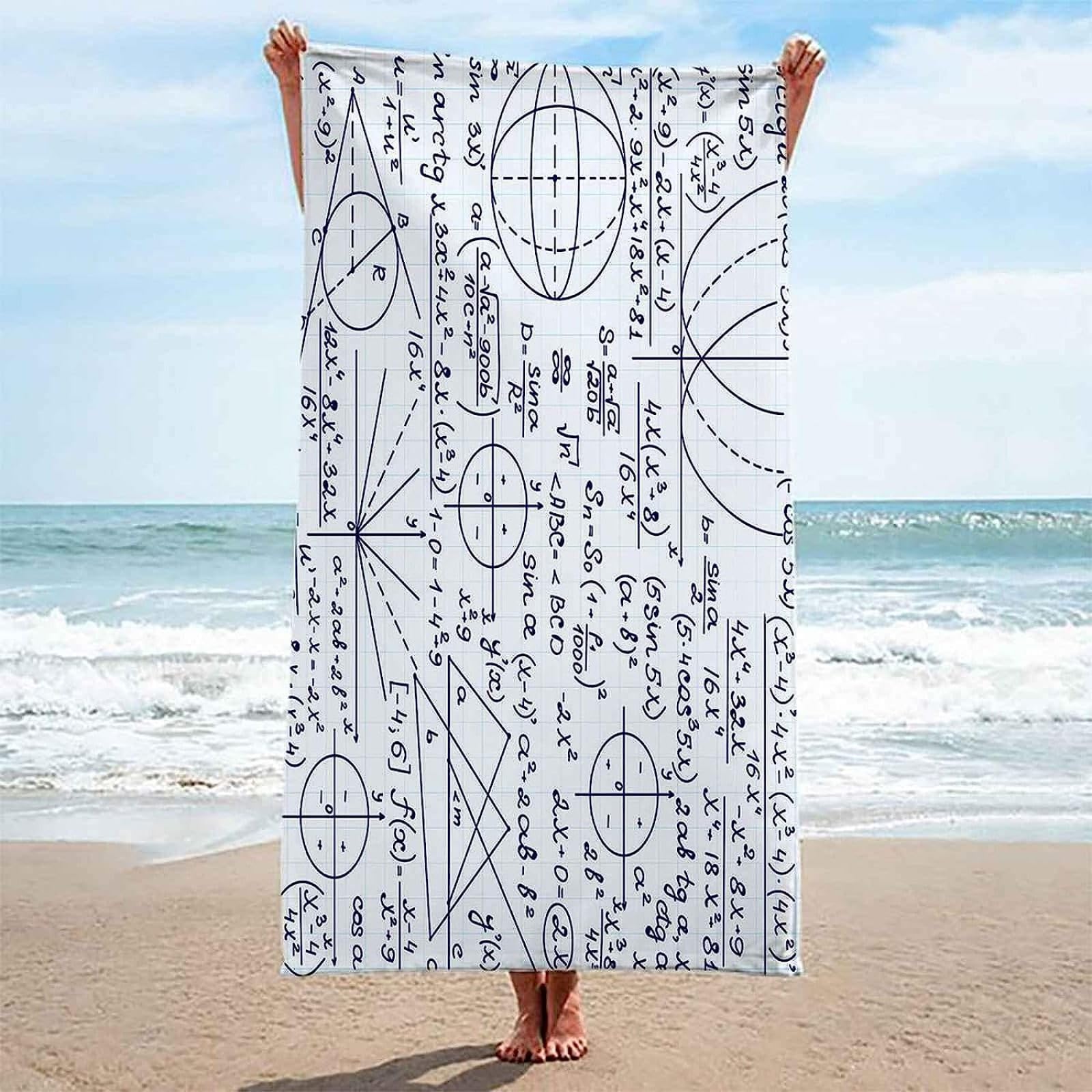 Telo Mare In Microfibra Con Stampa Formule Matematiche – Asciugamano Leggero 130x80 Cm, Unisex Adulti E Bambini, Originale E Divertente