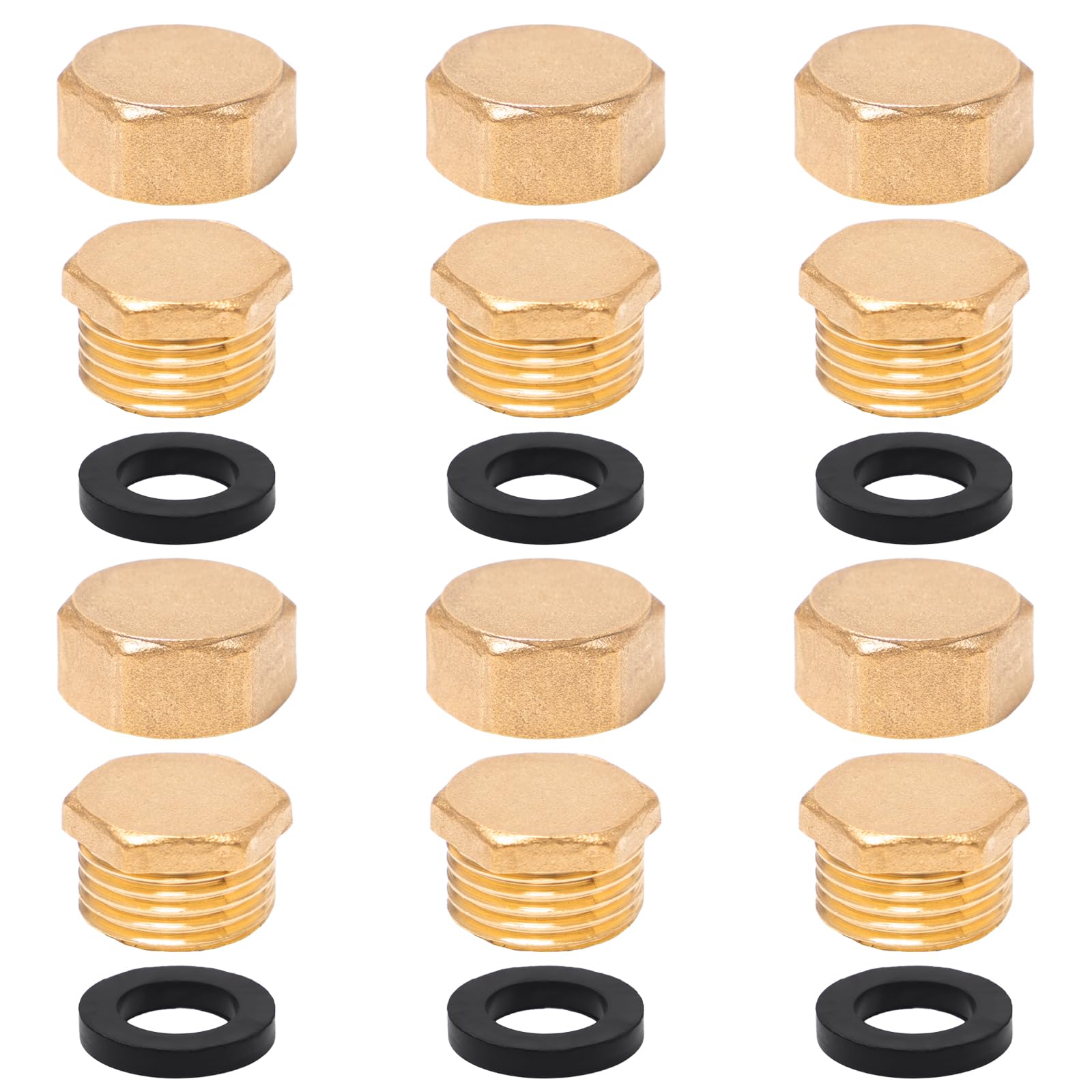 Neikafan 1/2" Brass Blanking Nuts Caps 12 Pcs Male and Female Blanking Stop Cap Radiator Compression Pipe Water Stop End Cap for Washing Machine Valve Blanking Stop Ends Caps with Washers