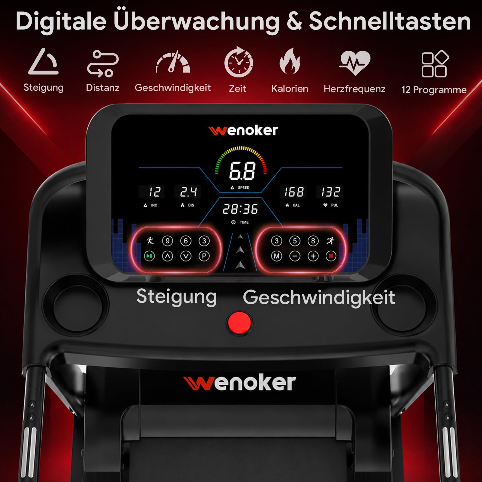 Laufband mit 15% automatischer Steigung für Zuhause klappbar Profi Walking Pad bis 160kg mit 3,0 PS Motor,14 km/h, LED-Display & App-Steuerung, Treadmills für Home Office
