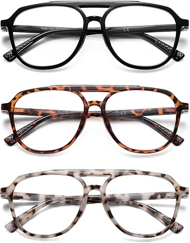 LKEYE Lentes de lectura de aviador para mujeres y hombres, de gran tamaño, bloqueo de luz azul, lector de computadora, diseño de bisagra de resorte