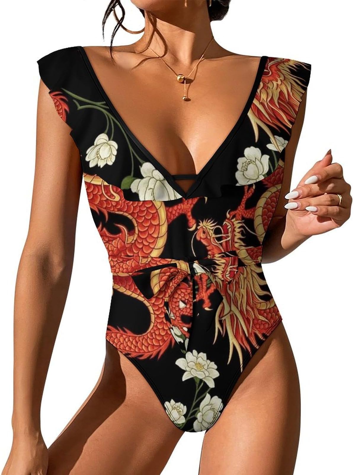 Women's One Piece Swimsuits, Deep V Neck Swimsuit with Removable Pad, Slimming Bathing Suit Stretchy Monokini