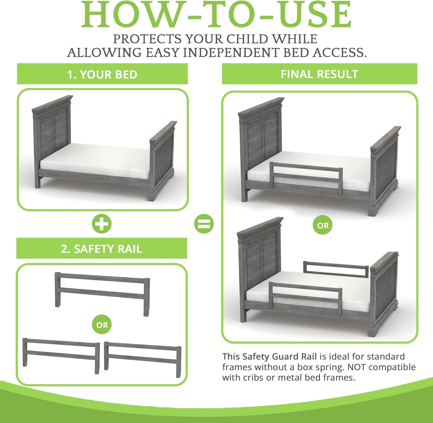 Safety Guard Rail for Baby, Kids, and Children - Solid Wood Safety Bed Rail for Toddlers - Easy Installation - Premium Protection for Bunk, Twin, Full, Queen and King Size Beds - (Arctic Grey)