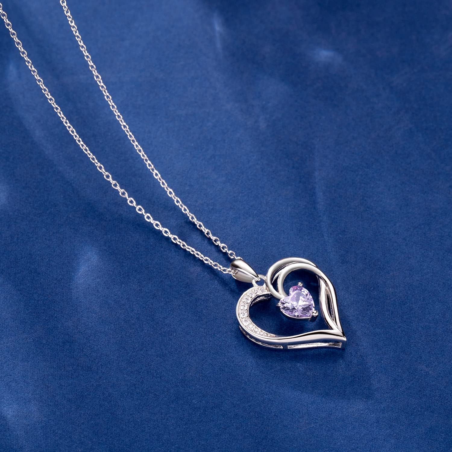 925 Sterling Silver Heart Necklace for Women Birthstone Necklace Silver Jewelry for Womens Jewelry Gifts for Women Her Mom - Image 5