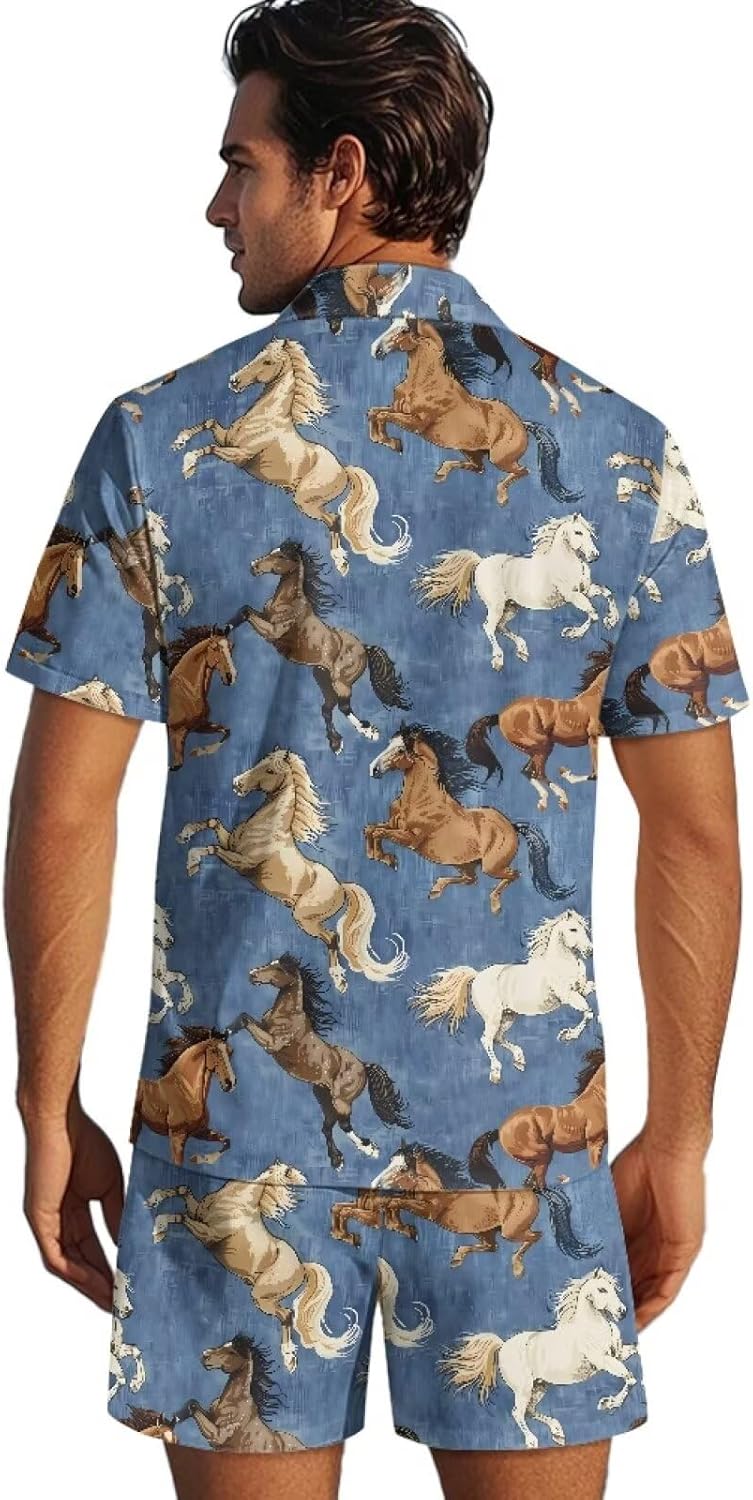Summer Pajama Set for Men Button Down Shirt with Shorts Set Lounge Wear Sleepwear for Bedroom Home XS-5XL