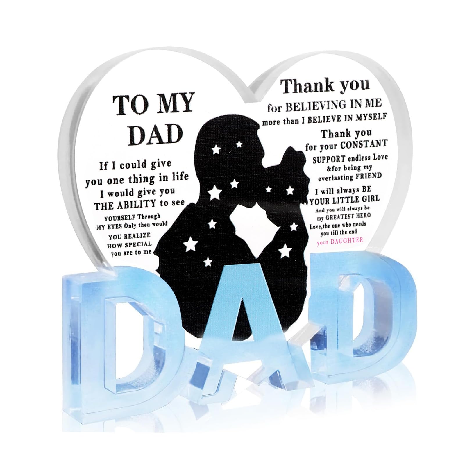 Longhoneysong Transparent Christmas Dad Heart Shaped Acrylic Plaque From Daughter, Sentimental Clear Keepsake, Funny And Emotional Decoration For Father Birthday Or Everyday Appreciation