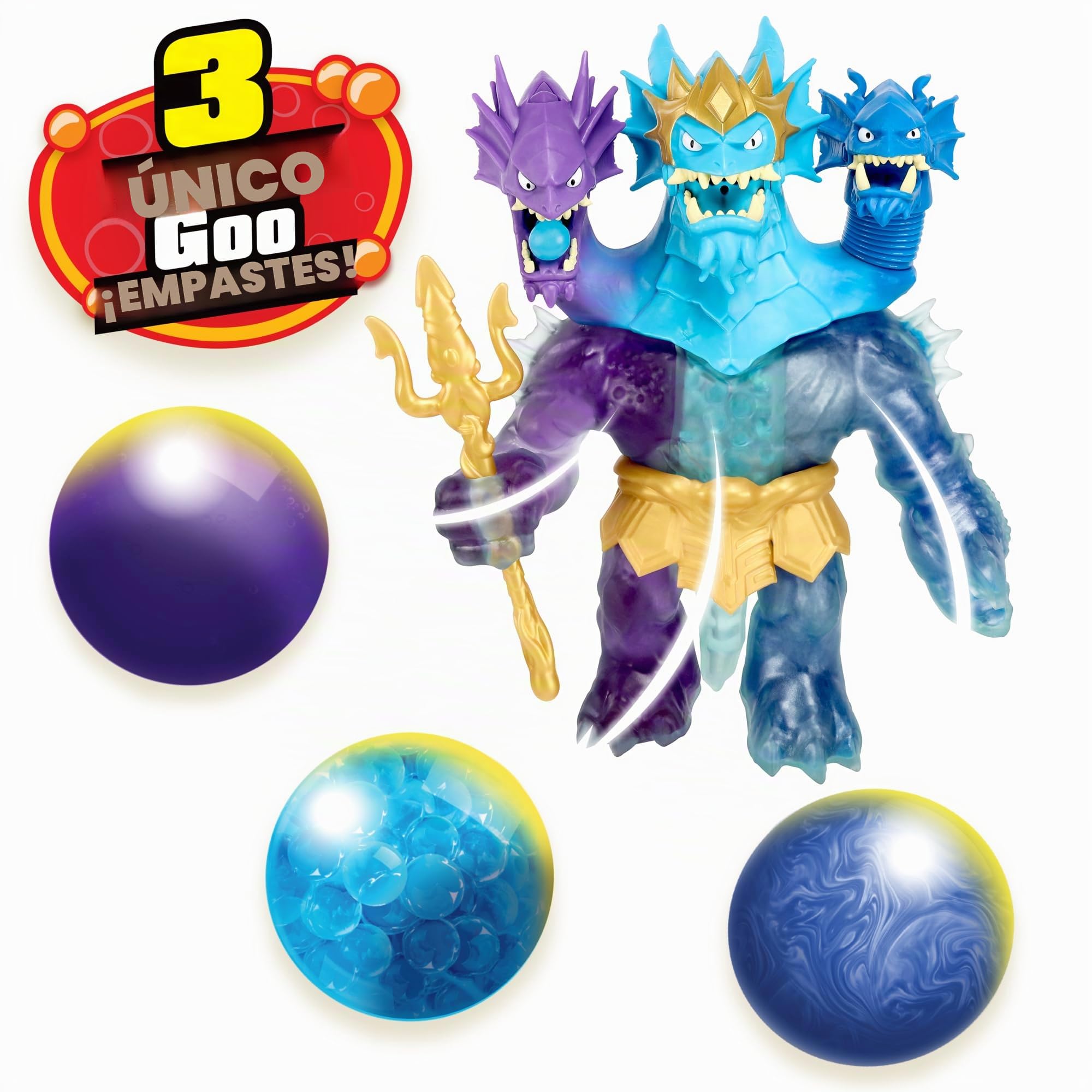 Héroes de Goo JIT Zu - Figura de King Hydra del Deep Goo Sea con Triple Ataque 3 en 1 del Poder de Goo. ¡También emite Sonido de Batalla y luz!