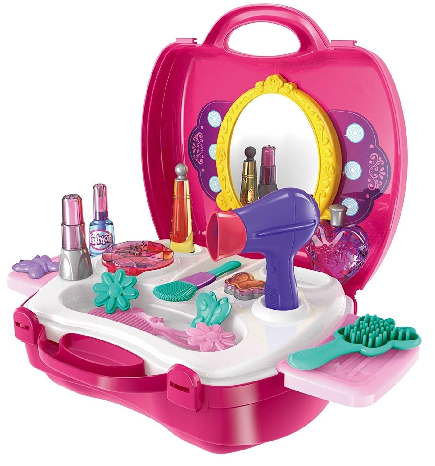 Octra Plastic Pretend Play Beauty Salon Makeup Kit and Cosmetic Toy Set with Hair Dryer, Mirror & Hair Styling Accessories with a Beauty Suitcase for Girls (B0B66SLL4Y) Amazon Price History, Amazon Price Tracker