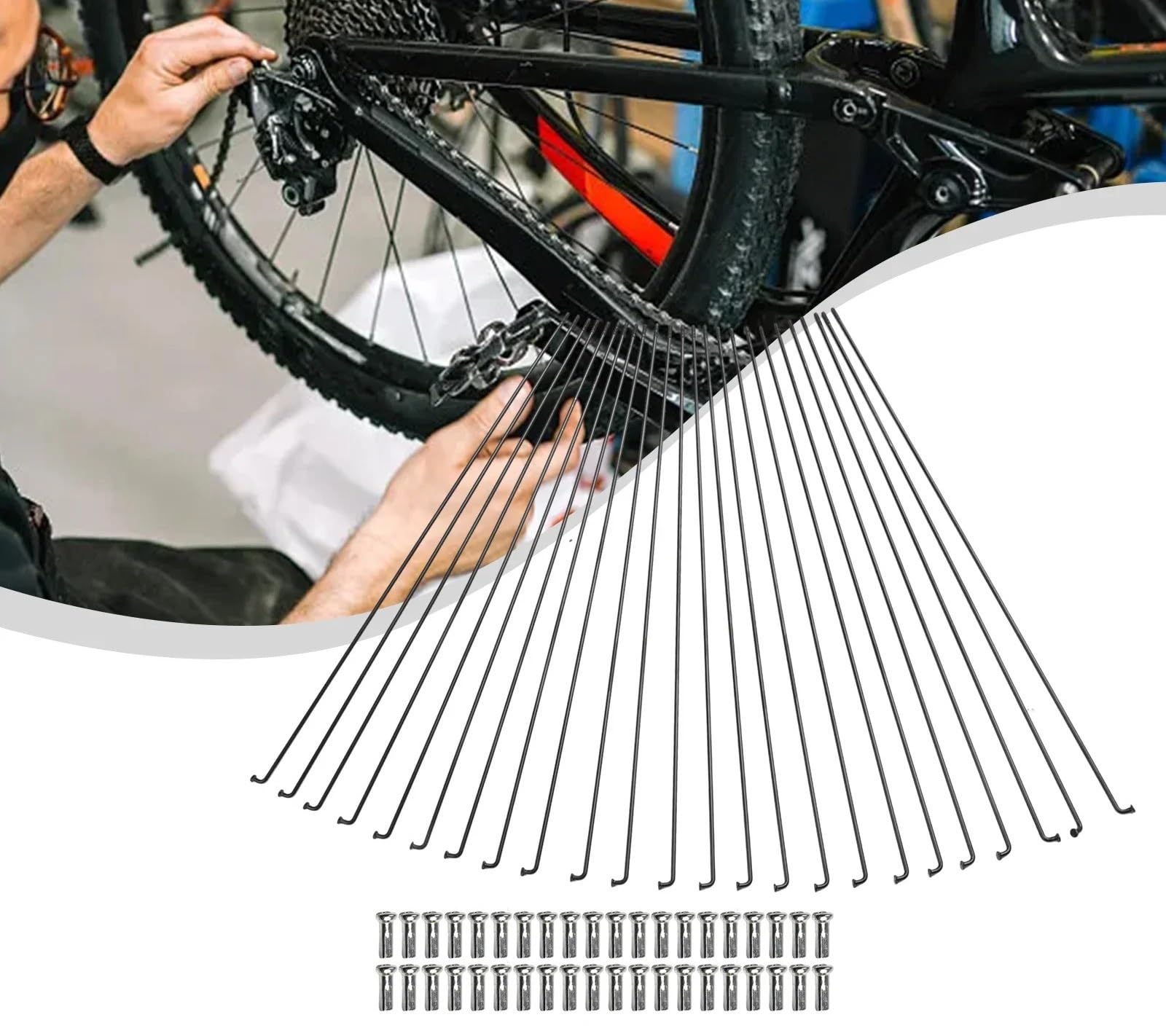 Szprycha do koła rowerowego, 14G 24 szt. Szprychy rowerowe ze smoczkami 255-289 mm Czarne