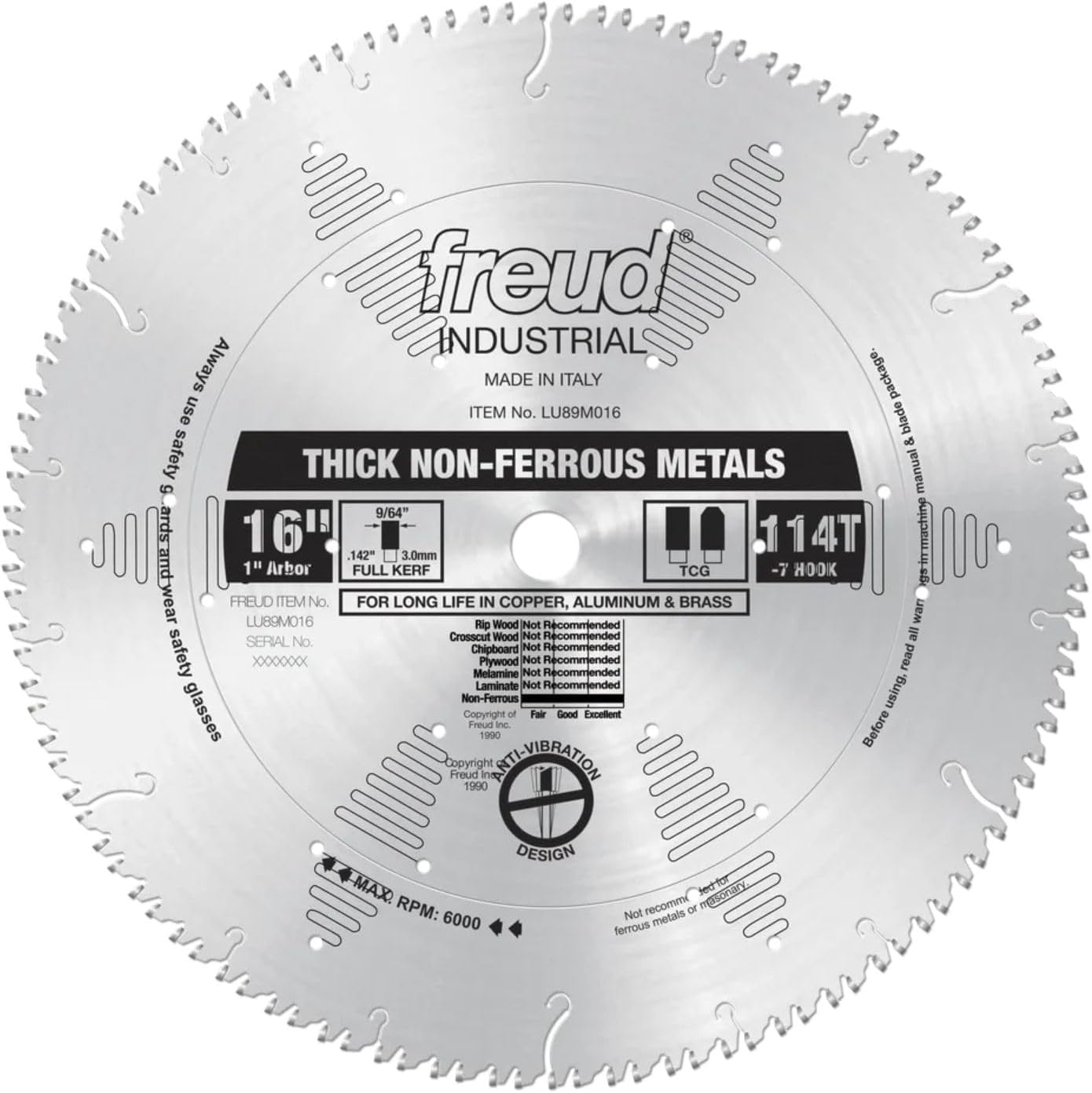 Freud LU89M016: 16" x 114T Thick Stock Aluminum Metal Blade