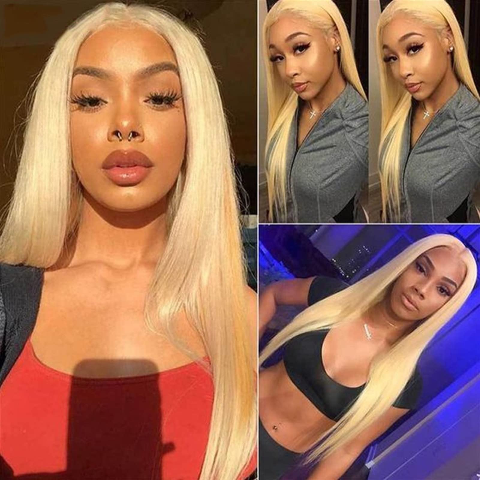 613 blonde Peruvian Straight Virgin Hair Wig Brazilian Virgin Hair 613 Color Straight 3 Bundles with 13X4  main image 4
