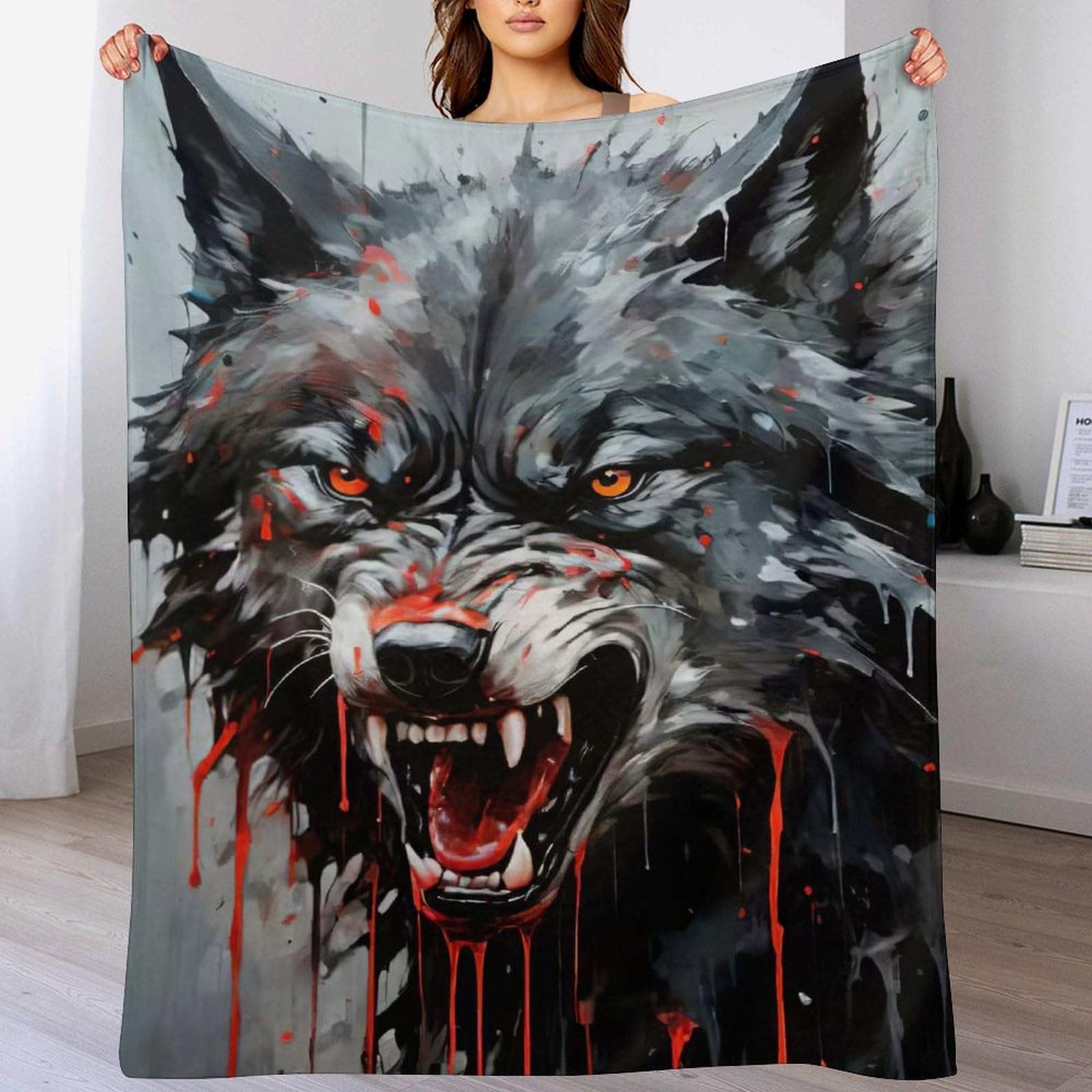 Couverture loup 3D en polaire de flanelle 130x150 cm pour lit et canapé