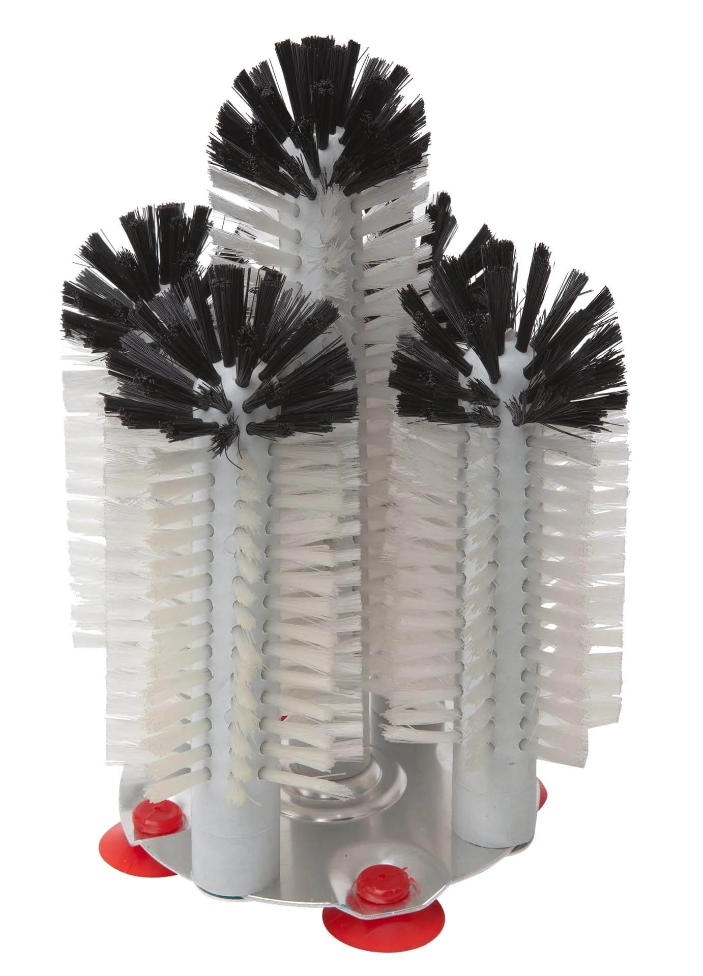 We Can Source It Ltd Black - 5 Head Glass Washer Brush With Suction Base - Heavy Duty Water Bottle & Pint Glass Cleaning Brush With Raised Centre - Angled Bristle Cleaner For Bar, Kitchen, Restaurant & Sink