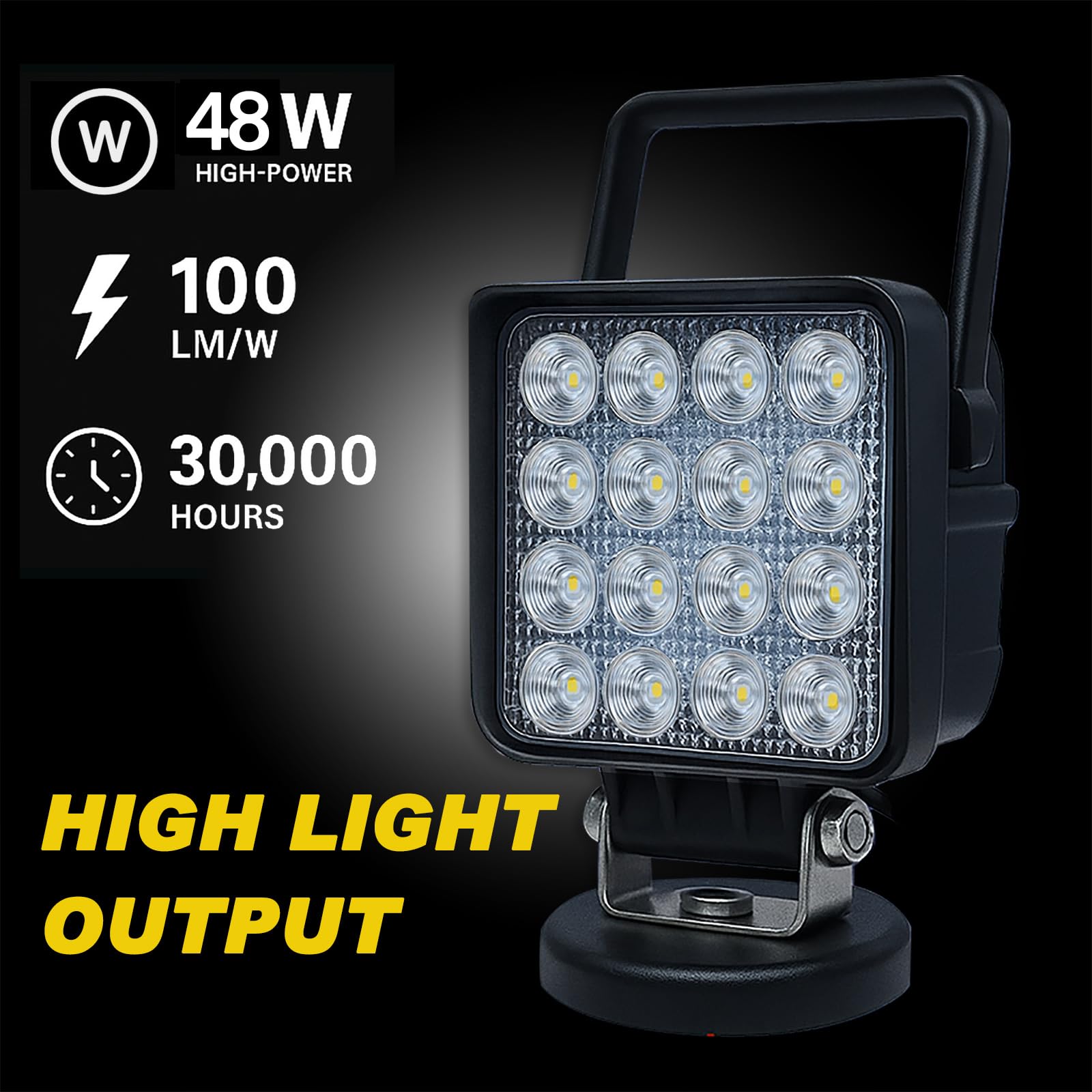 Willpower 1 x listwa świetlna LED z podstawą magnetyczną, 100 cm, przenośna, kwadratowa lampa LED do samochodu, SUV-a, przyczepy, ciągnika, ciężarówki, pracy, na kemping