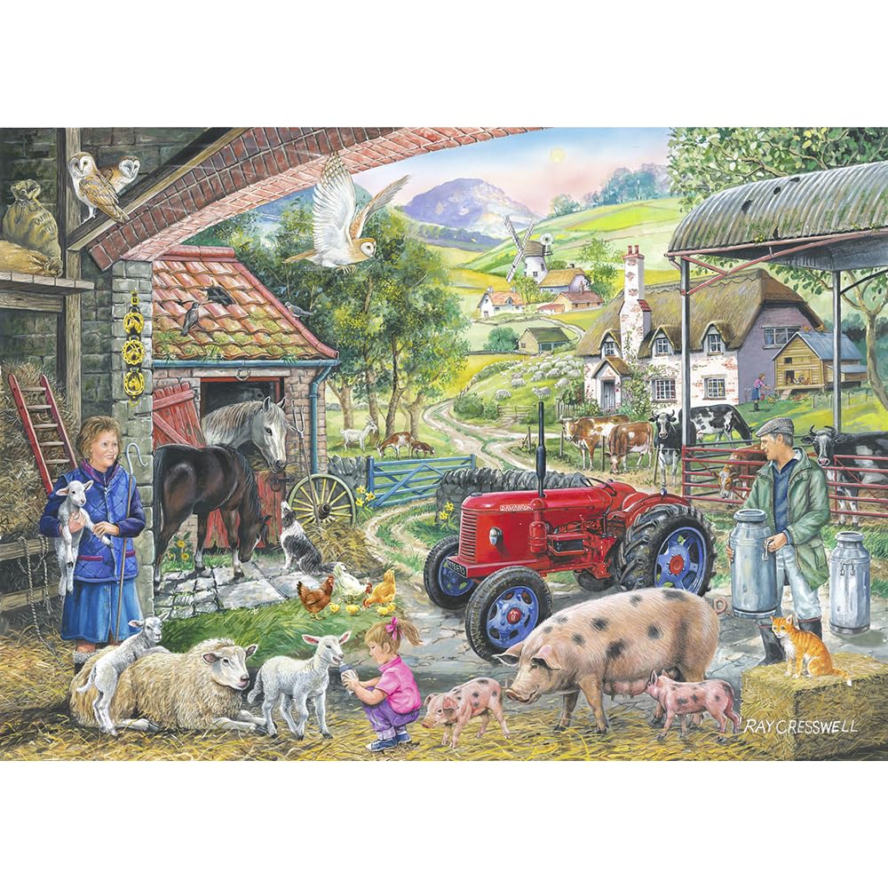 The House of PuzzlesNo.2 - On The Farm Jigsaw - 1000 Piece Jigsaws For Adults, Artist Illustrated, Scenic Landscape, Deluxe Puzzle Gifts