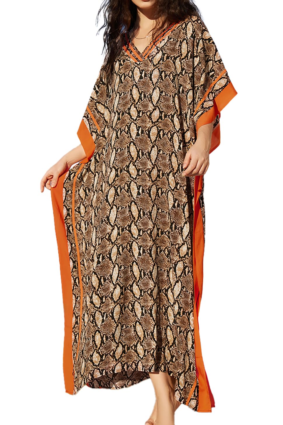 Kaftan bikini cover ups mujer maxi pareo de playa bohemio con escote V de verano 7